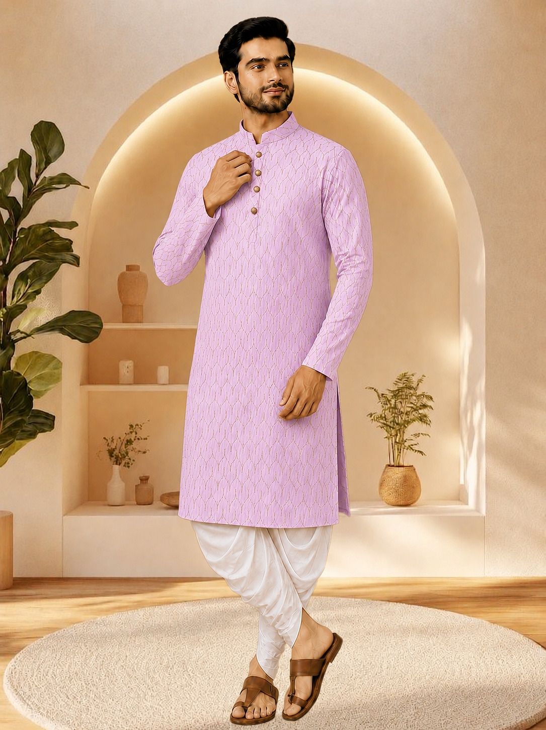 Men Cotton Rayon Kurta Dhoti Set-image-19