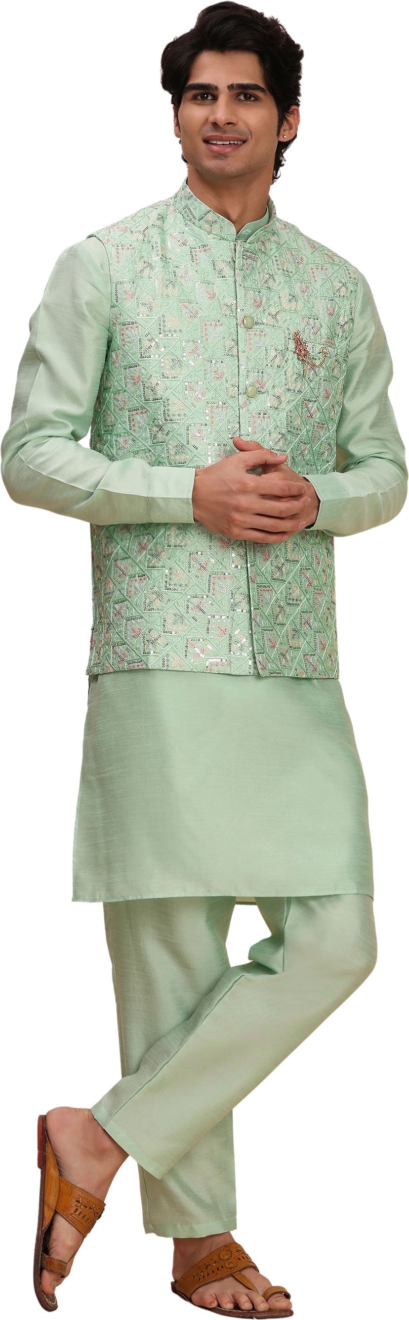pro ethic Men Pure Silk Kurta Pant Ethnic Jacket Set-picture-37