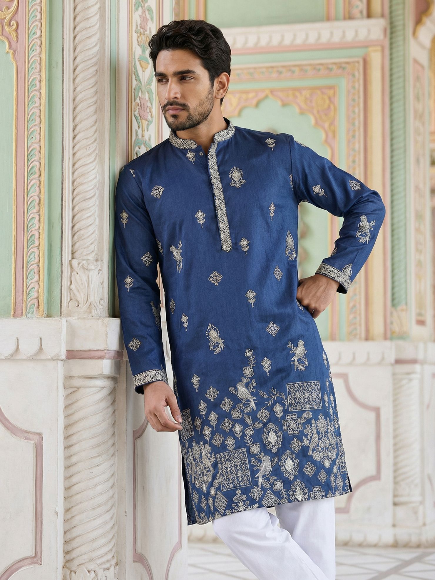 jompers Men Embroidered Silk Blend Straight Kurta-picture-38