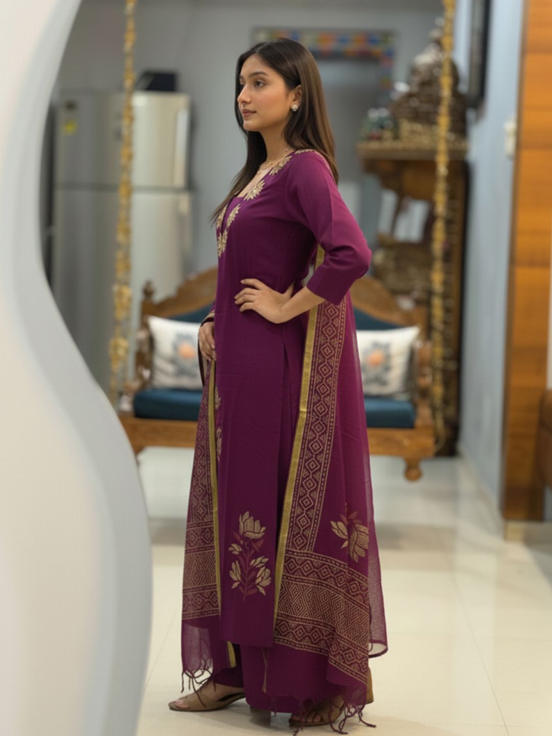 Women Viscose Rayon Kurti Palazzo Dupatta Set-image-27