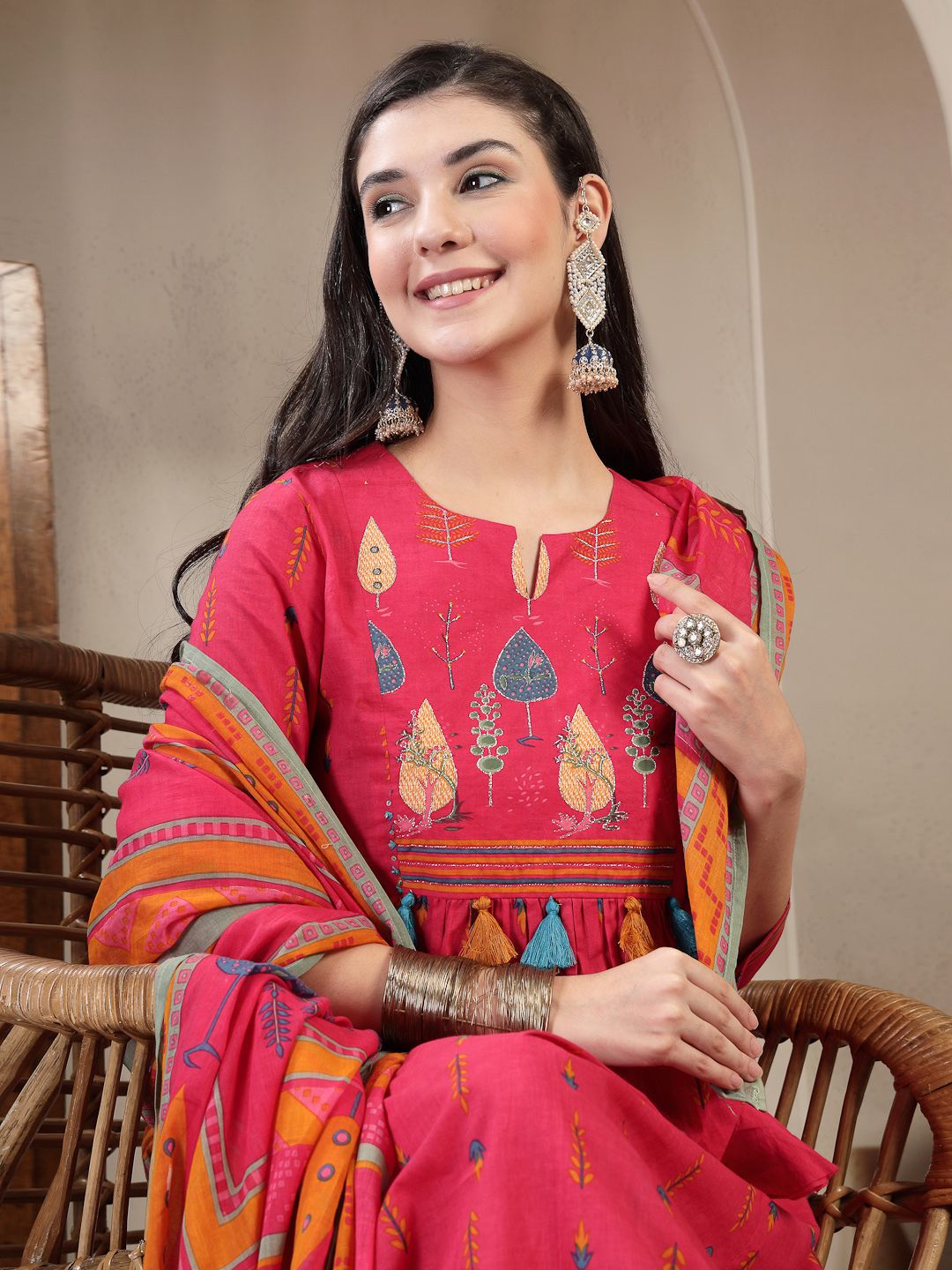 gulmohar jaipur Women Viscose Rayon Kurta Palazzo Dupatta Set-picture-12