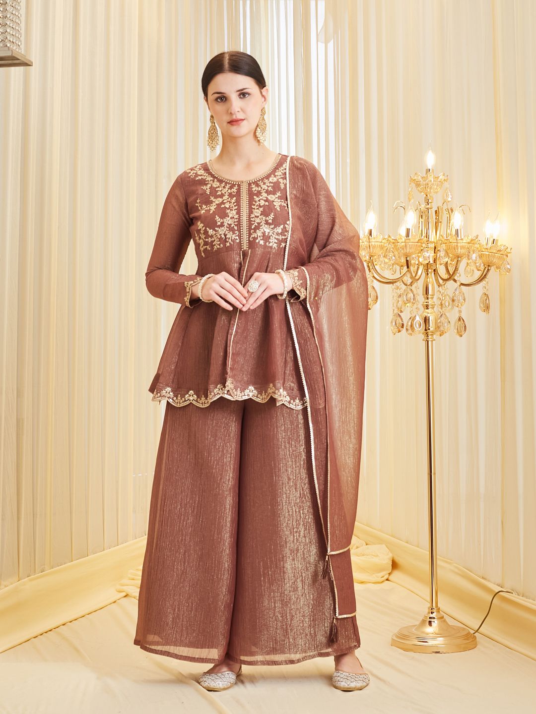 Women Pure Silk Kurti Palazzo Dupatta Set-image-24