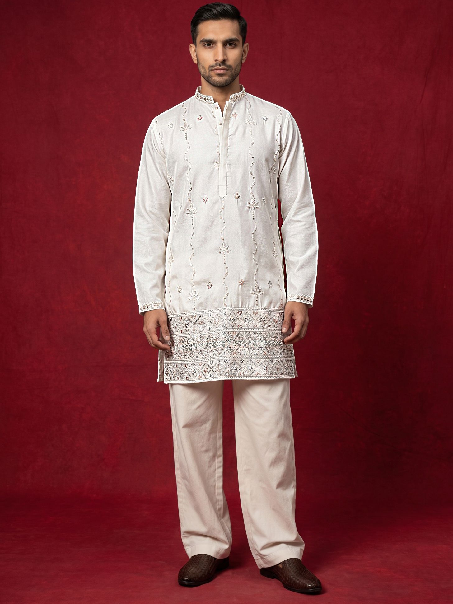 jompers Men Silk Blend Kurta Pyjama Set-picture-18