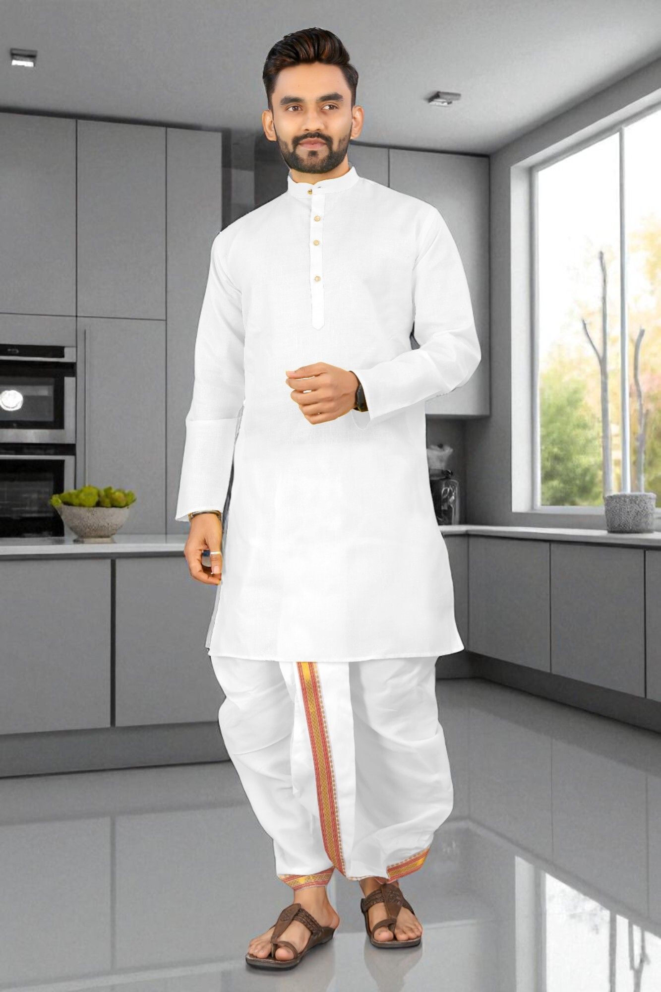 gratitude rock Men Cotton Blend Kurta Dhoti Set-picture-13