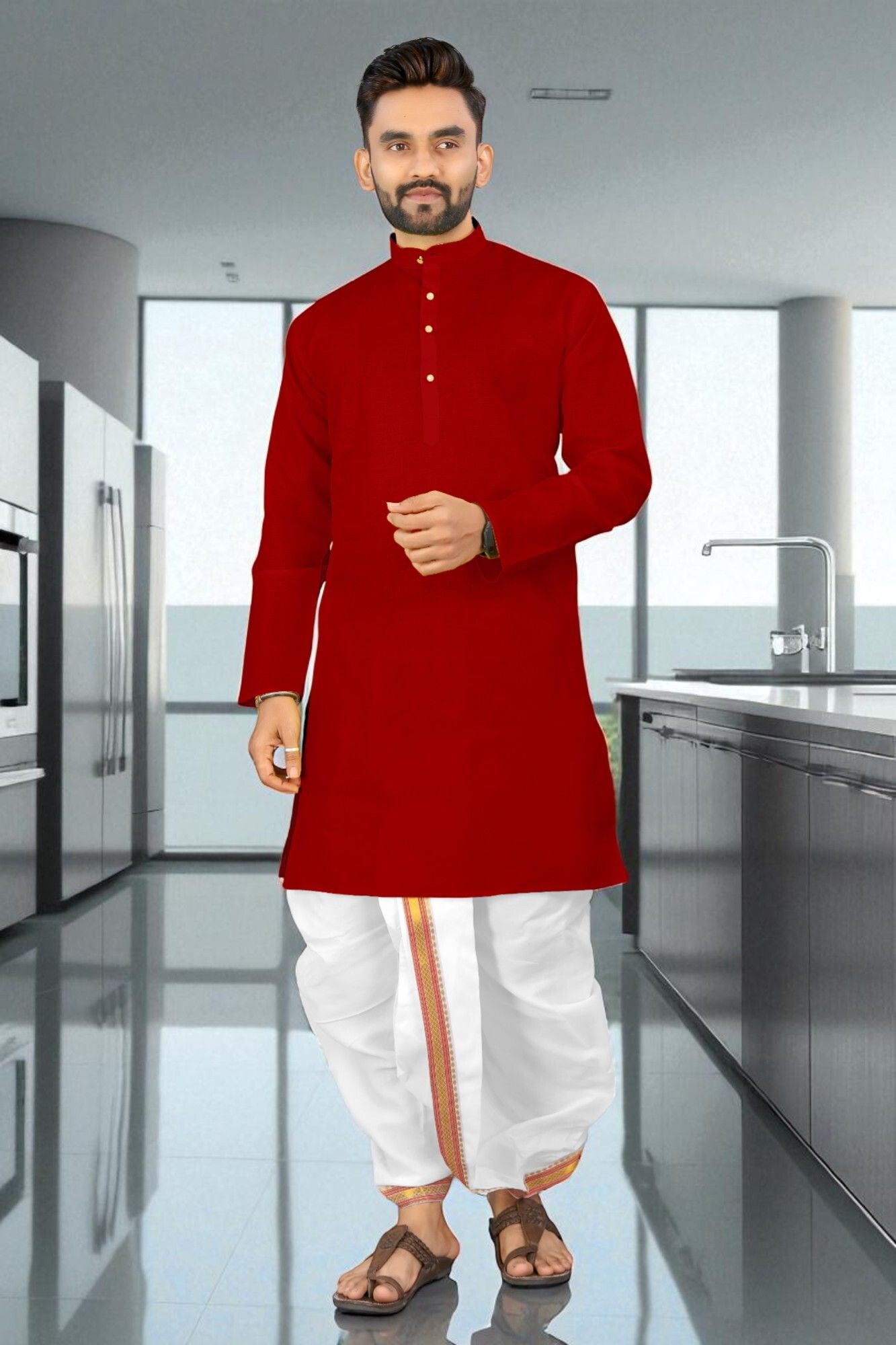 gratitude rock Men Cotton Blend Kurta Dhoti Set-picture-12