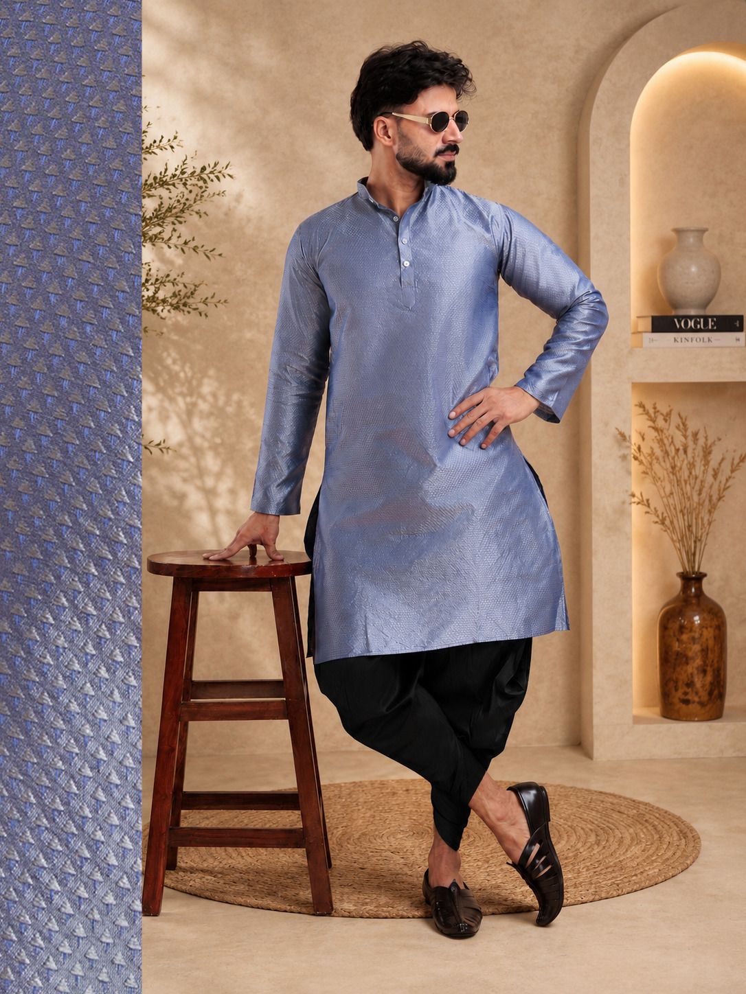 tsarina Men Cotton Silk Kurta Dhoti Pant Set-picture-30