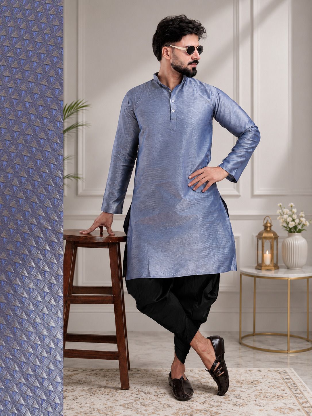 tsarina Men Cotton Silk Kurta Dhoti Pant Set-picture-9