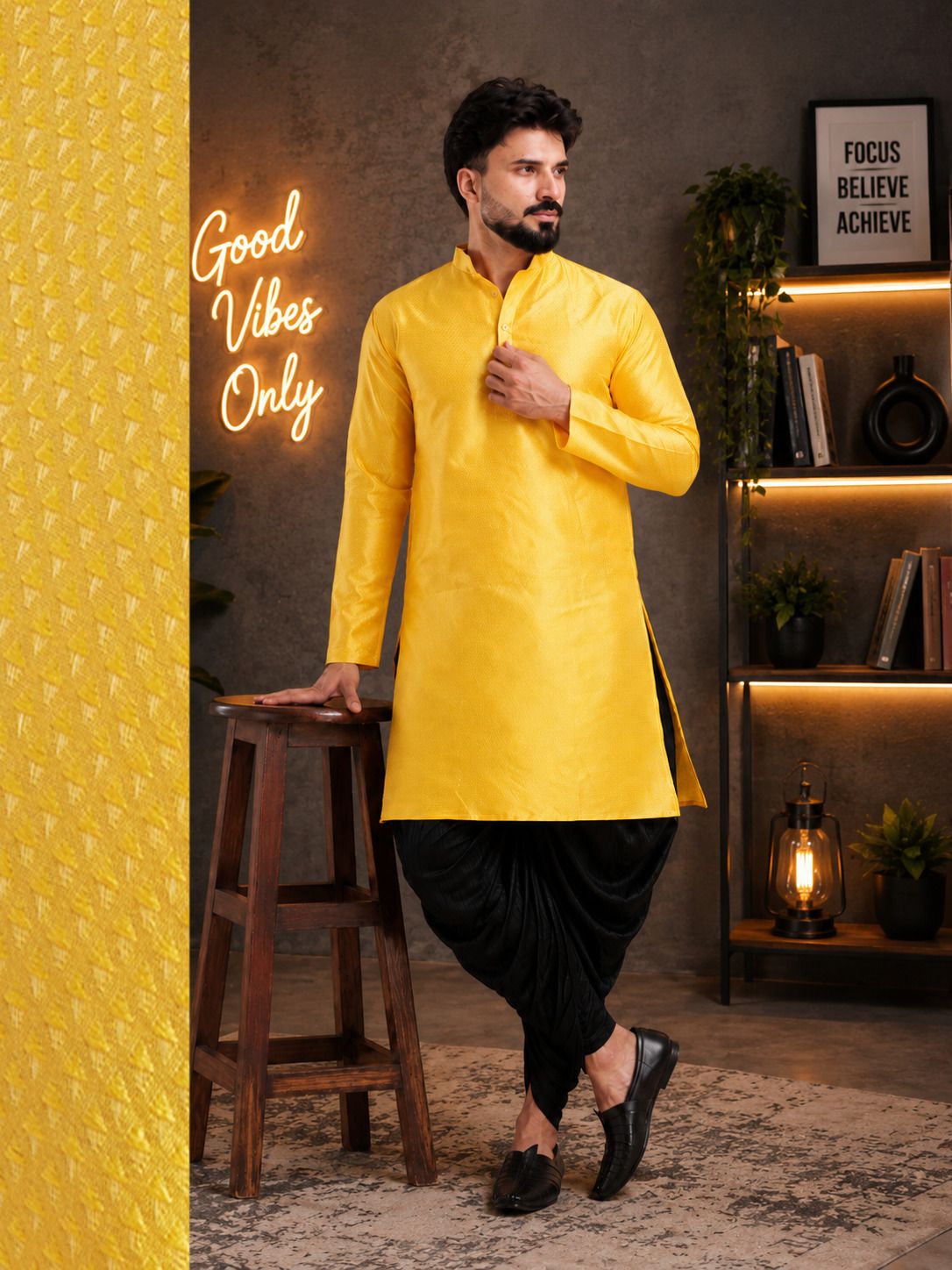 tsarina Men Cotton Silk Kurta Dhoti Pant Set-picture-36