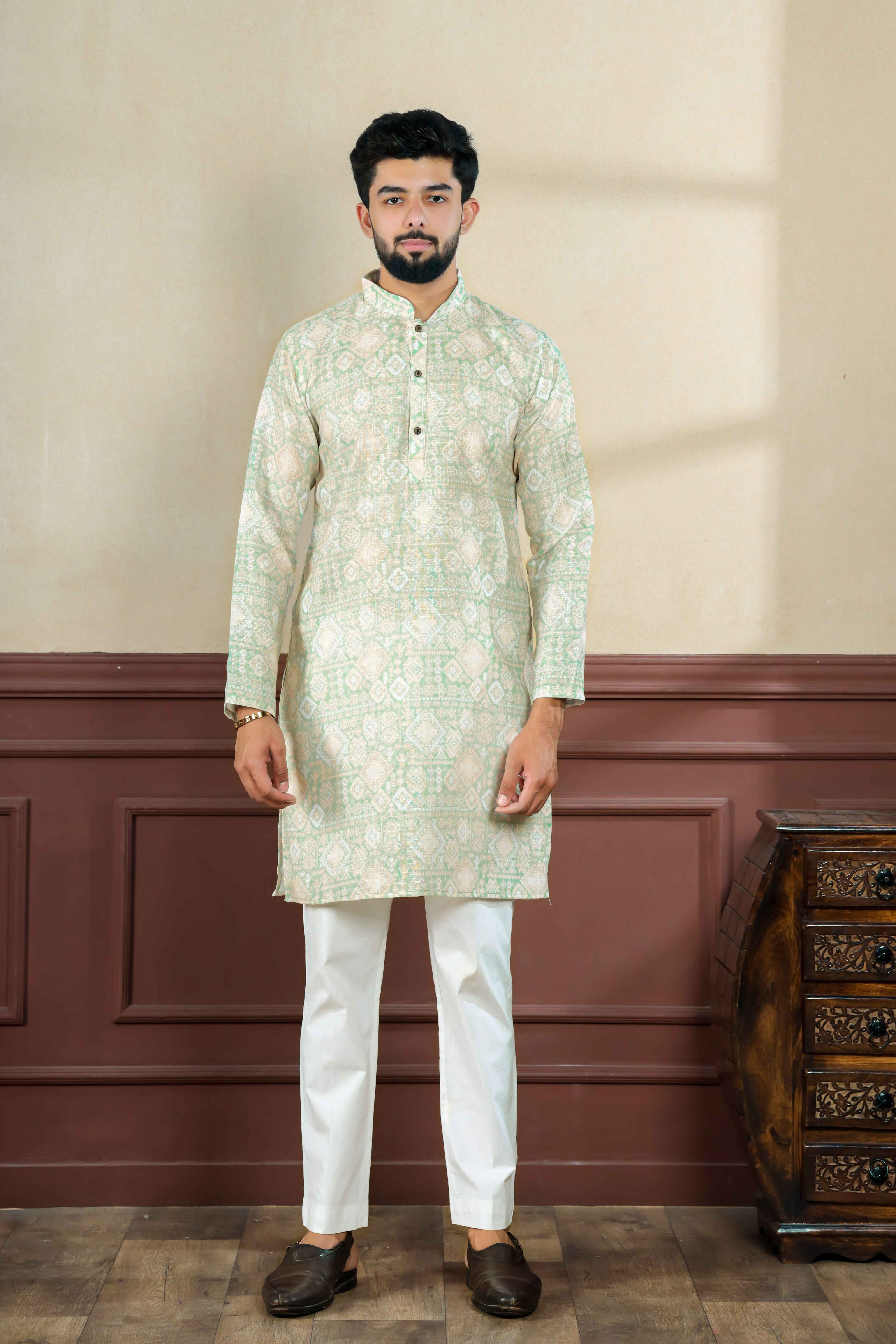 koshin Men Printed Pure Linen Straight Kurta-picture-28