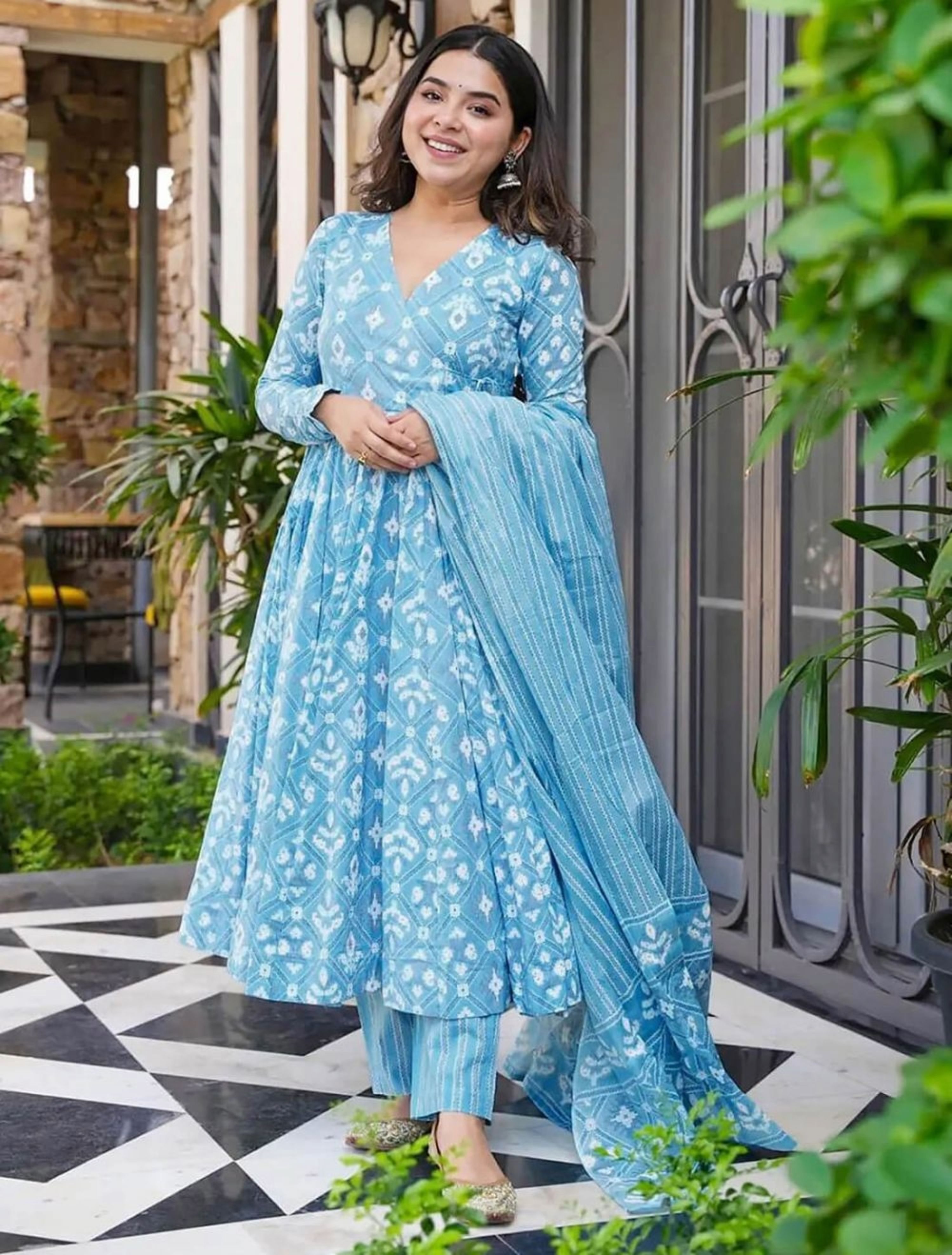 manojava Women Cotton Blend Kurta Palazzo Dupatta Set-picture-8