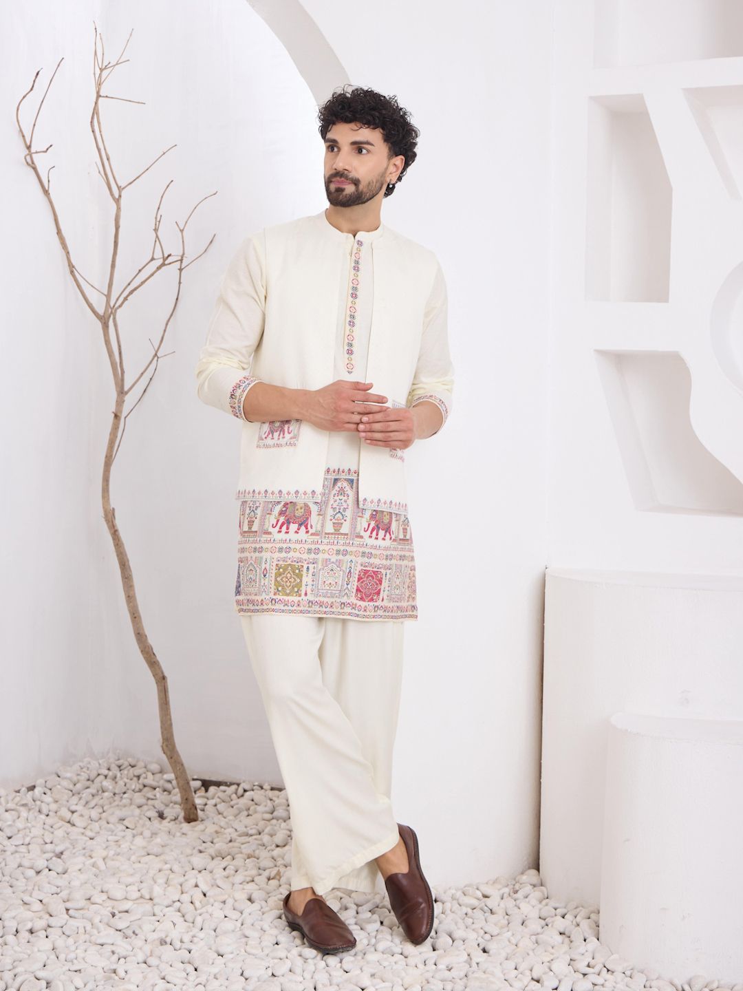 Men Viscose Rayon Kurta Pyjama Ethnic Jacket Set-image-35
