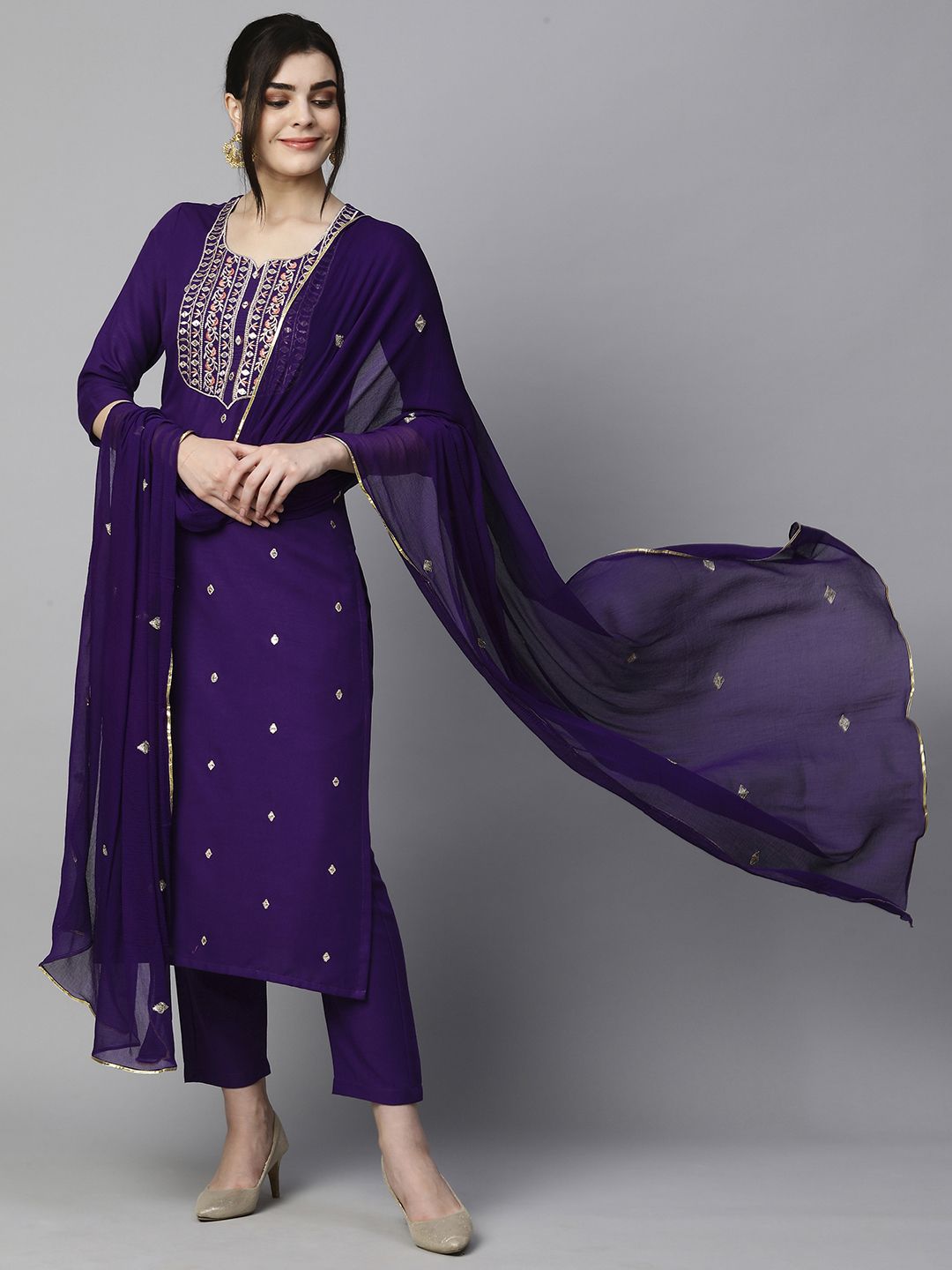 Women Viscose Rayon Kurti Pant Dupatta Set-image-20