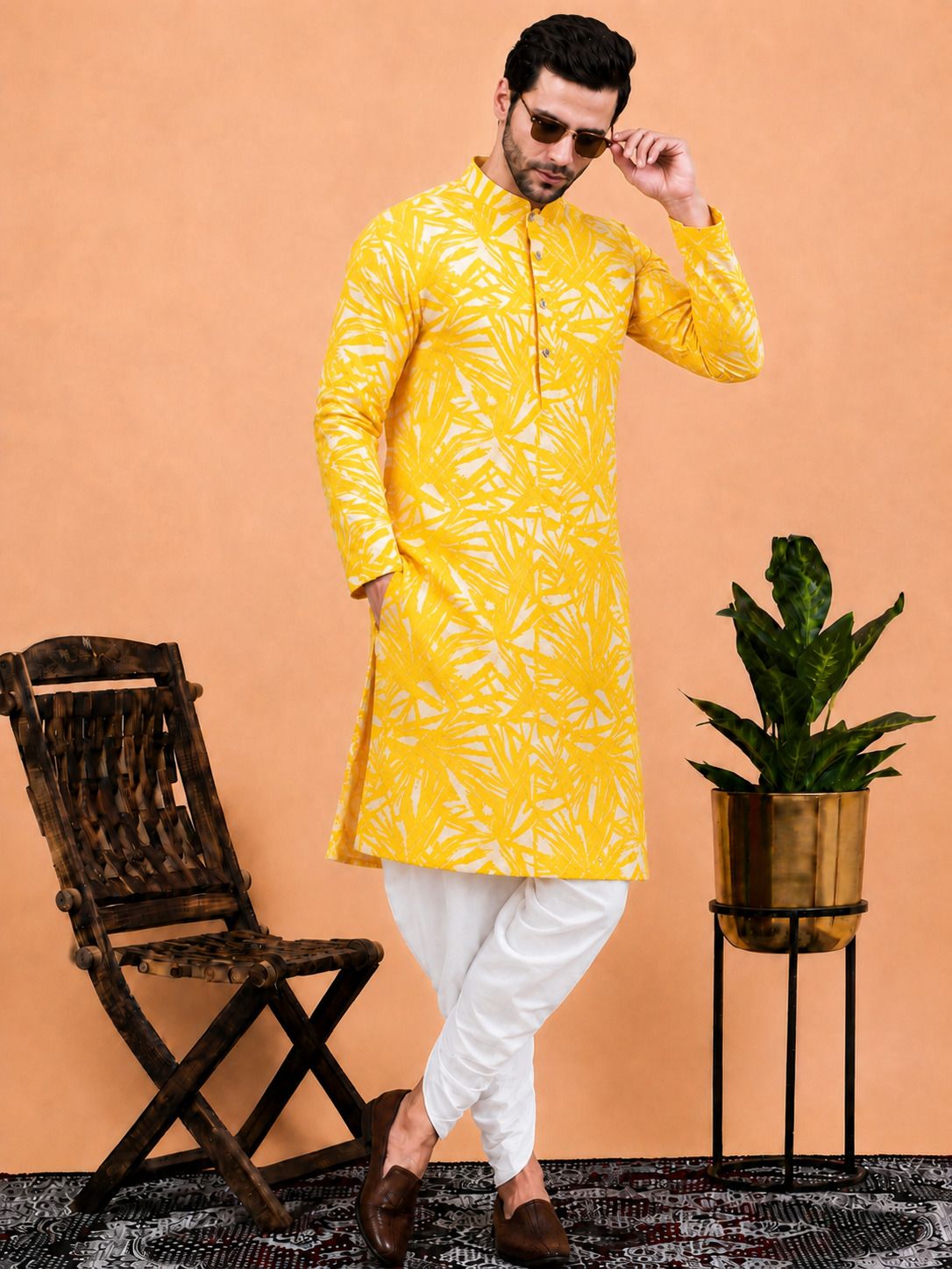 Men Cotton Rayon Kurta Dhoti Set-image-41