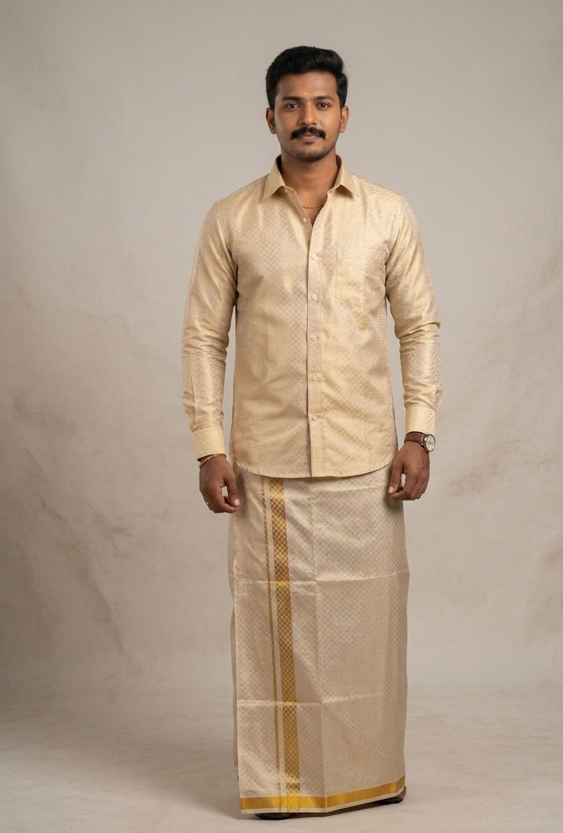 karthikeyan textiles Men Cotton Blend Shirt Dhoti Set-picture-15