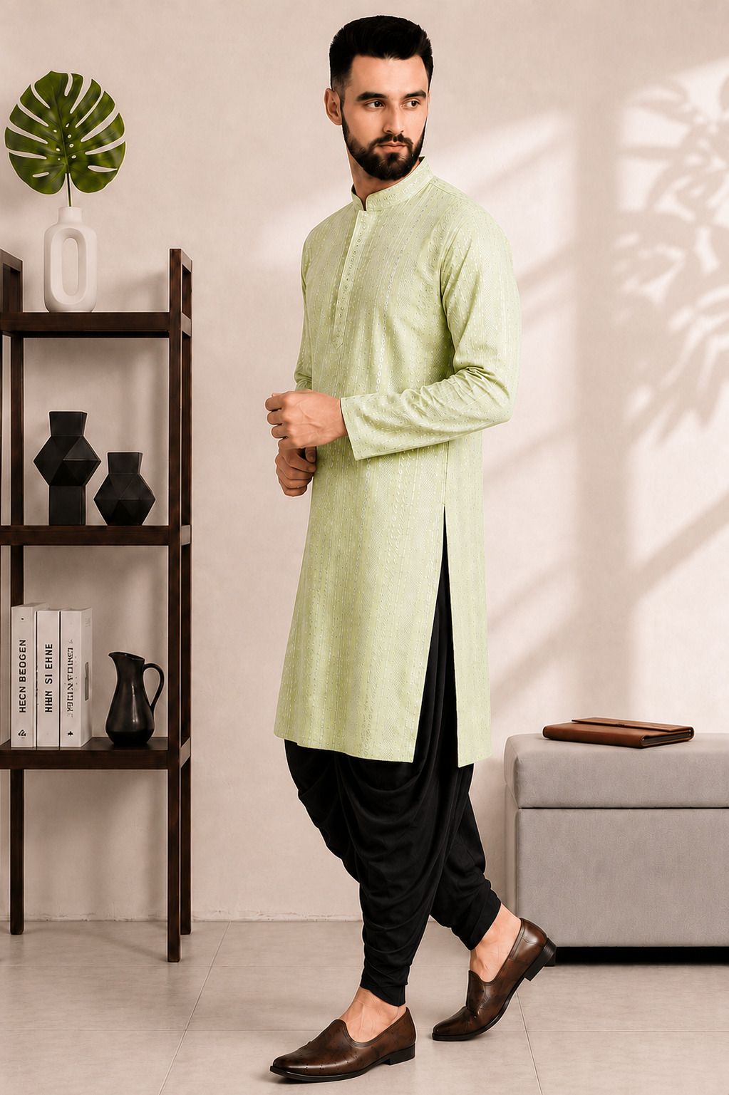 Men Cotton Rayon Kurta Dhoti Set-image-25