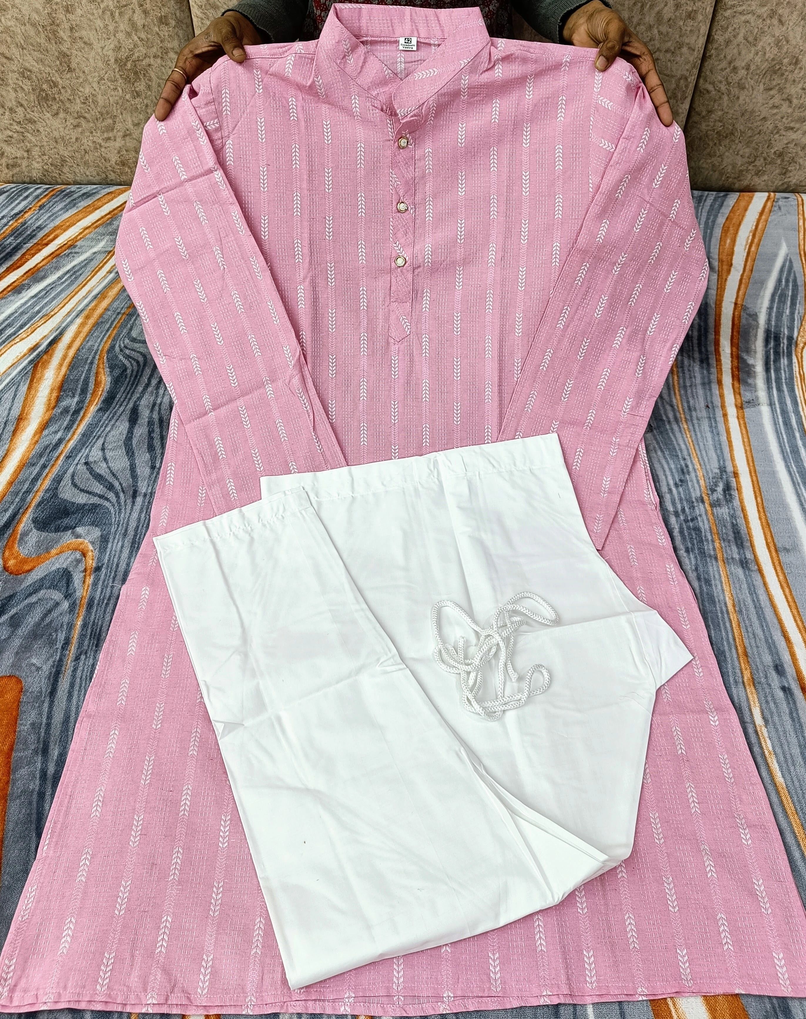 Men Cotton Blend Kurta Pyjama Set