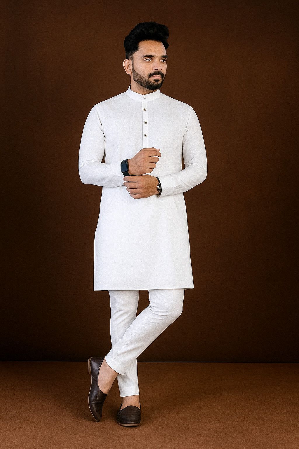 Men Cotton Blend Kurta Pant Set
