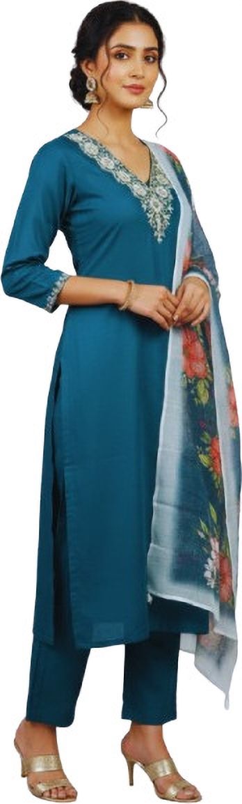 abc Women Cotton Blend Kurta Pant Dupatta Set-picture-28