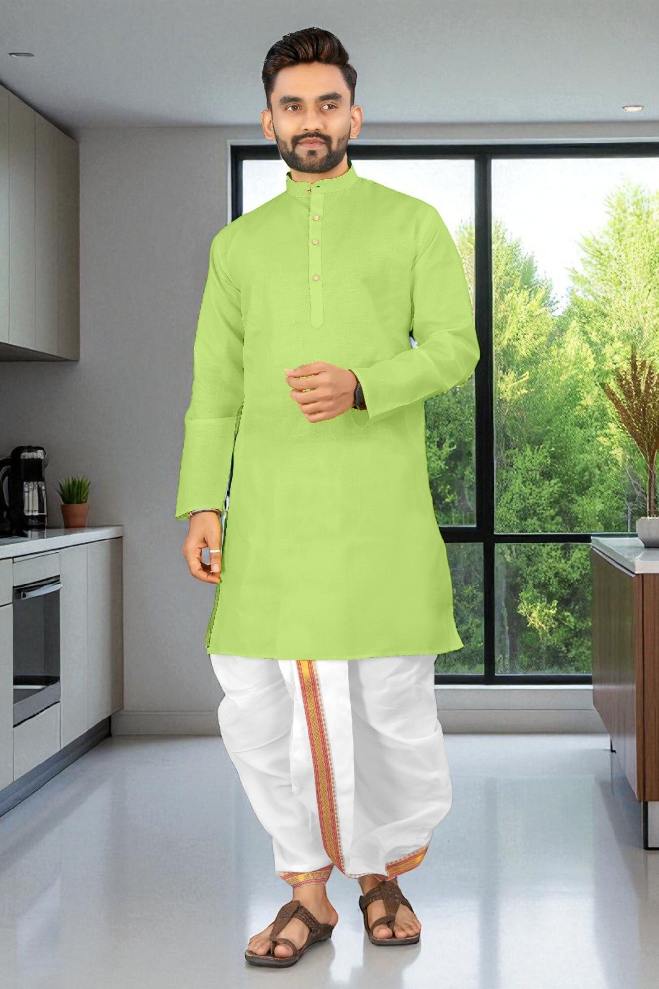 gratitude rock Men Cotton Blend Kurta Dhoti Set-picture-14