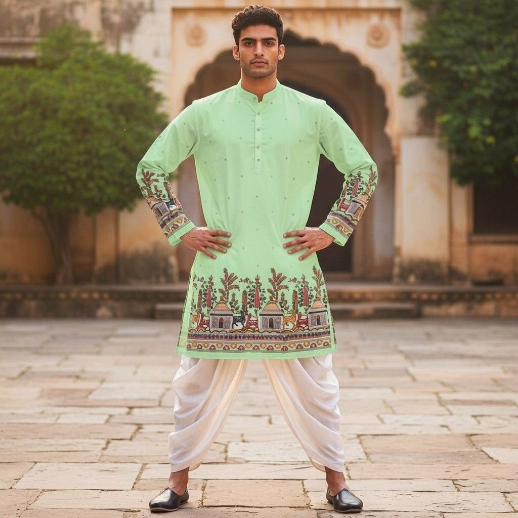 click n buy Men Cotton Blend Kurta Dhoti Set-picture-16
