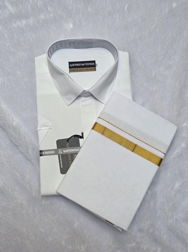 karthikeyan textiles Men Cotton Blend Shirt Dhoti Set-picture-16