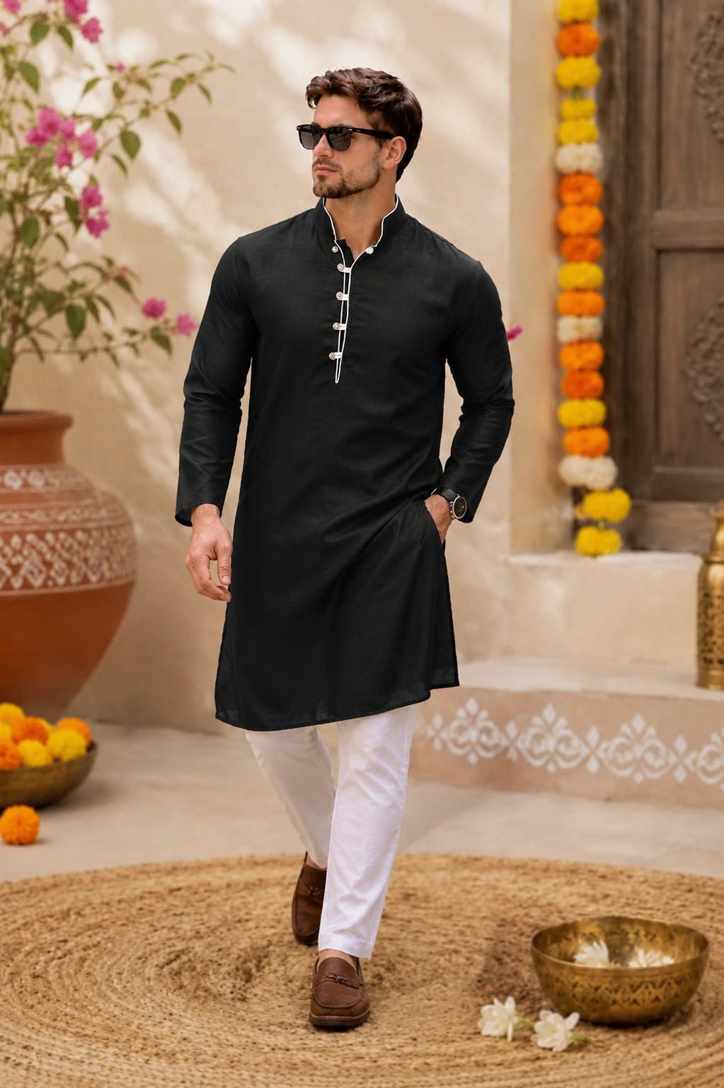 ad & av Men Silk Blend Kurta Pyjama Set-picture-3