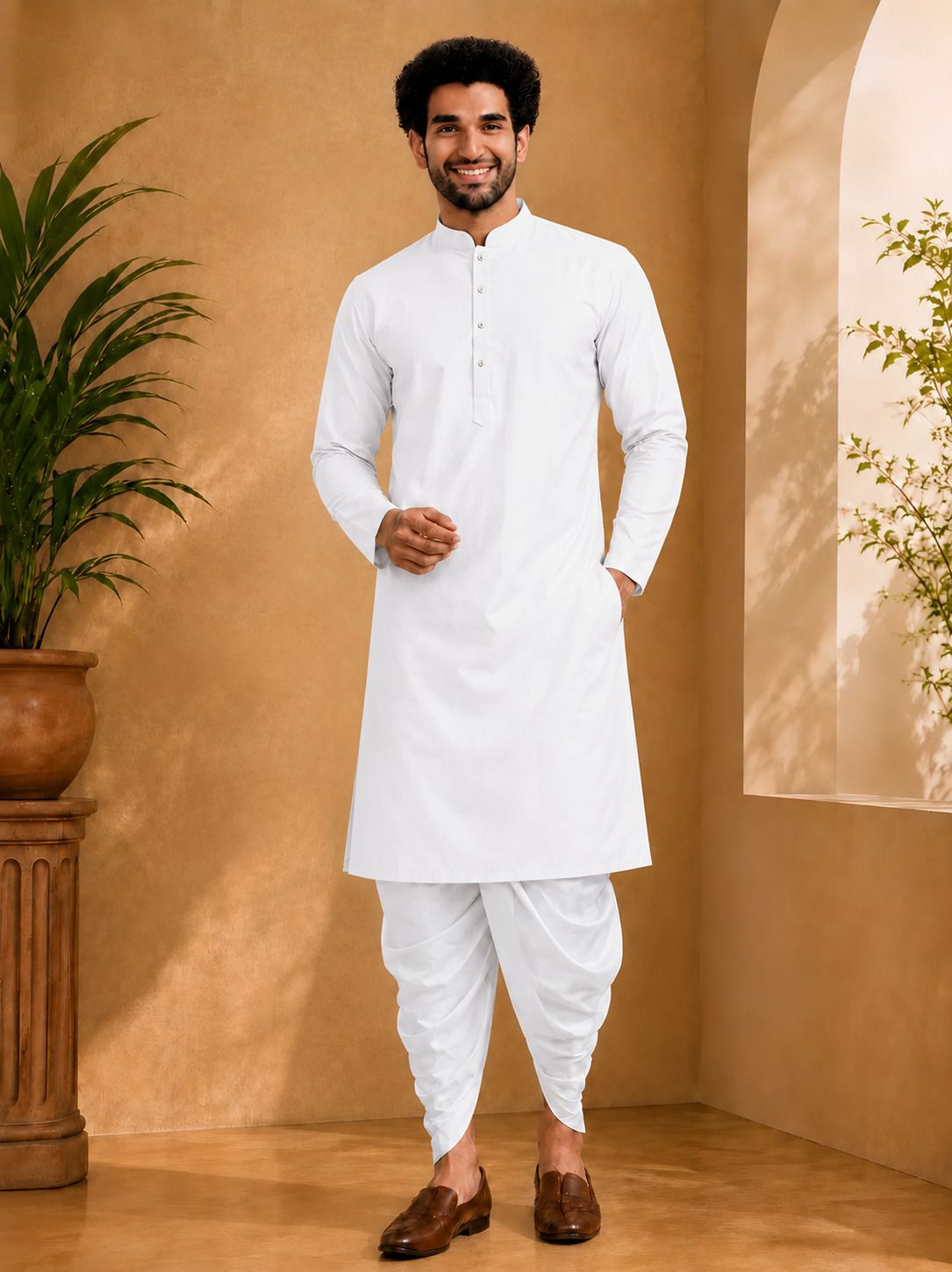 Men Cotton Rayon Kurta Dhoti Set-image-30
