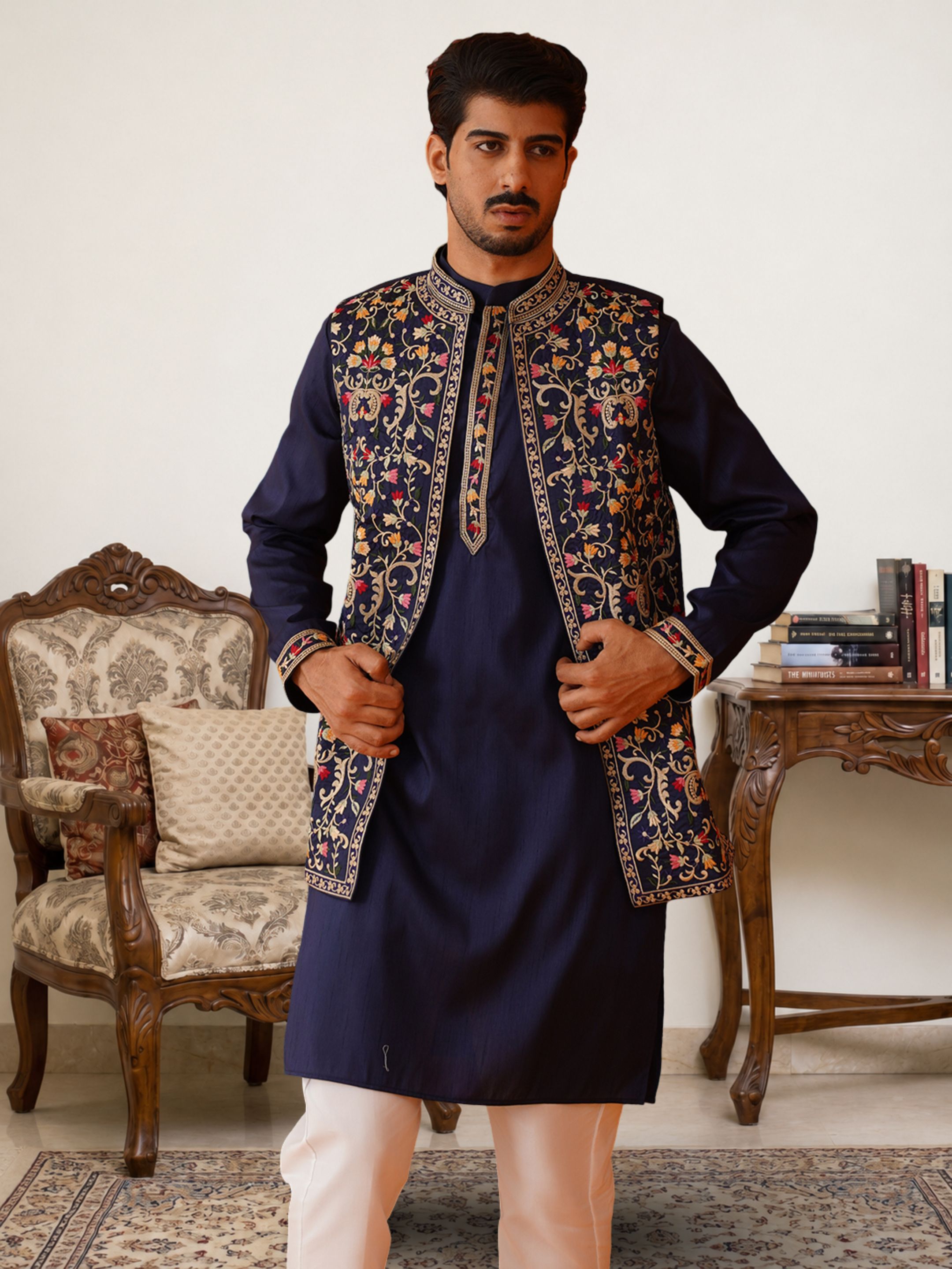 jompers Men Cotton Blend Kurta Pyjama Ethnic Jacket Set-picture-46