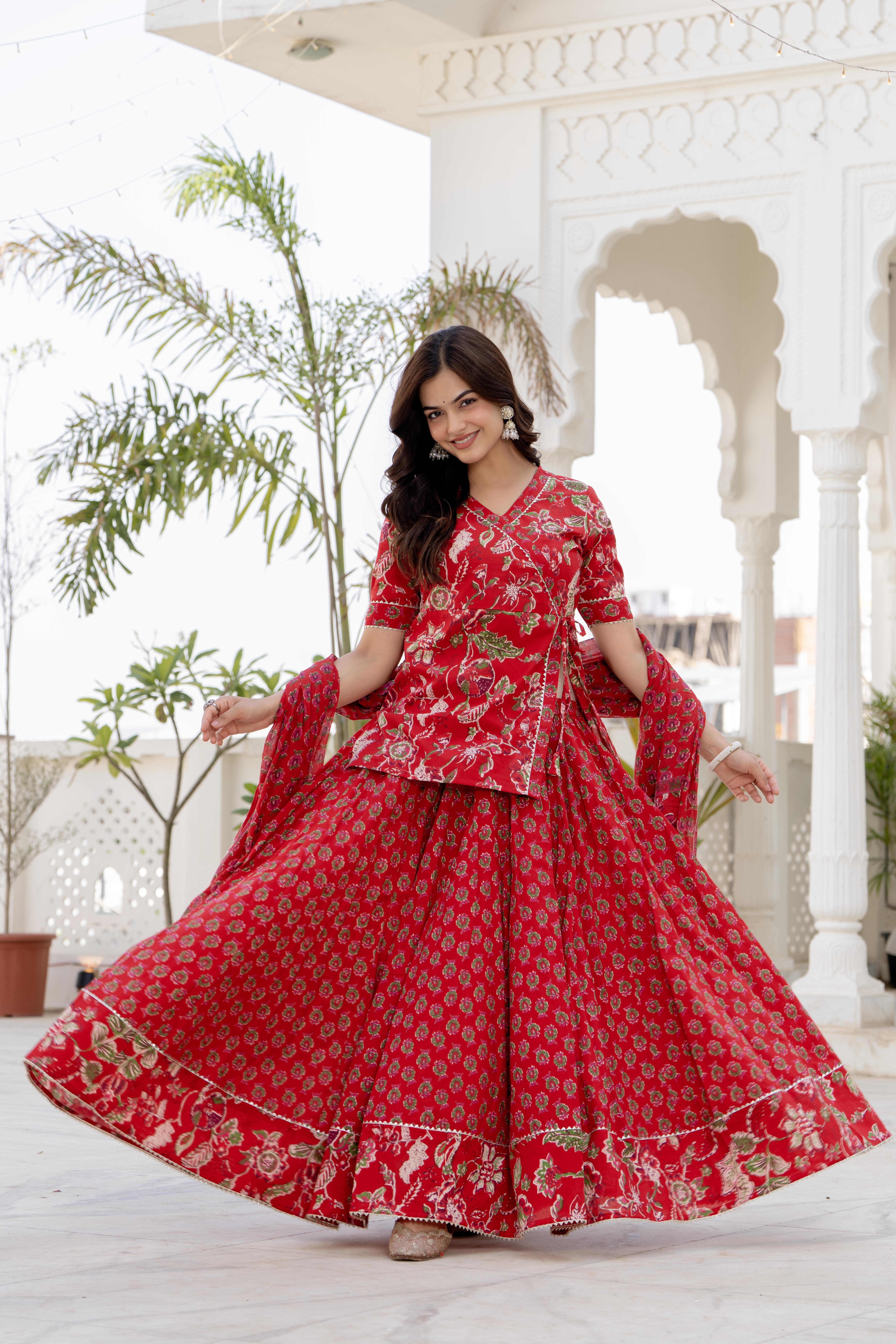 Women Pure Cotton Kurti Skirt Dupatta Set-image-9