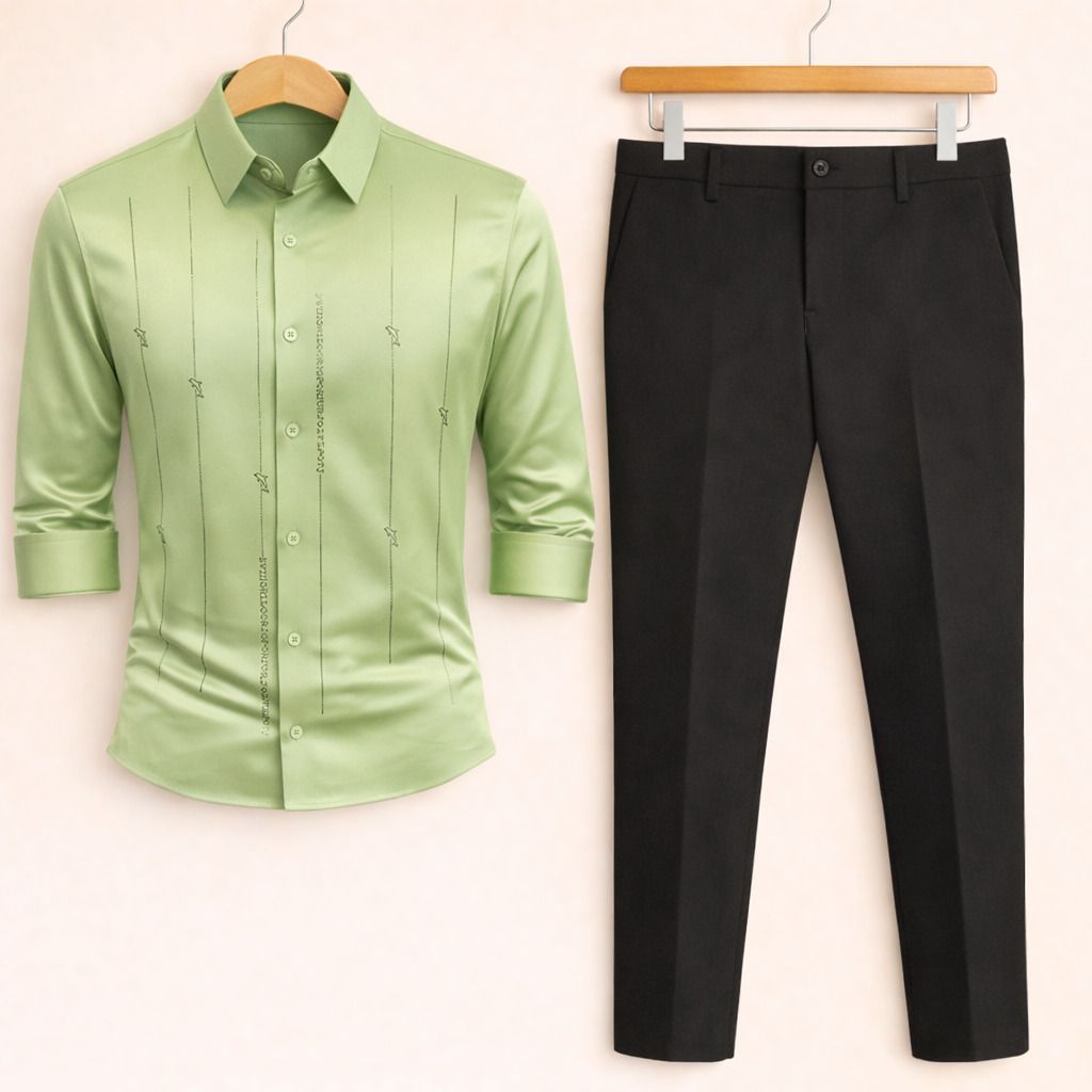 Men Cotton Blend Shirt Pant Set
