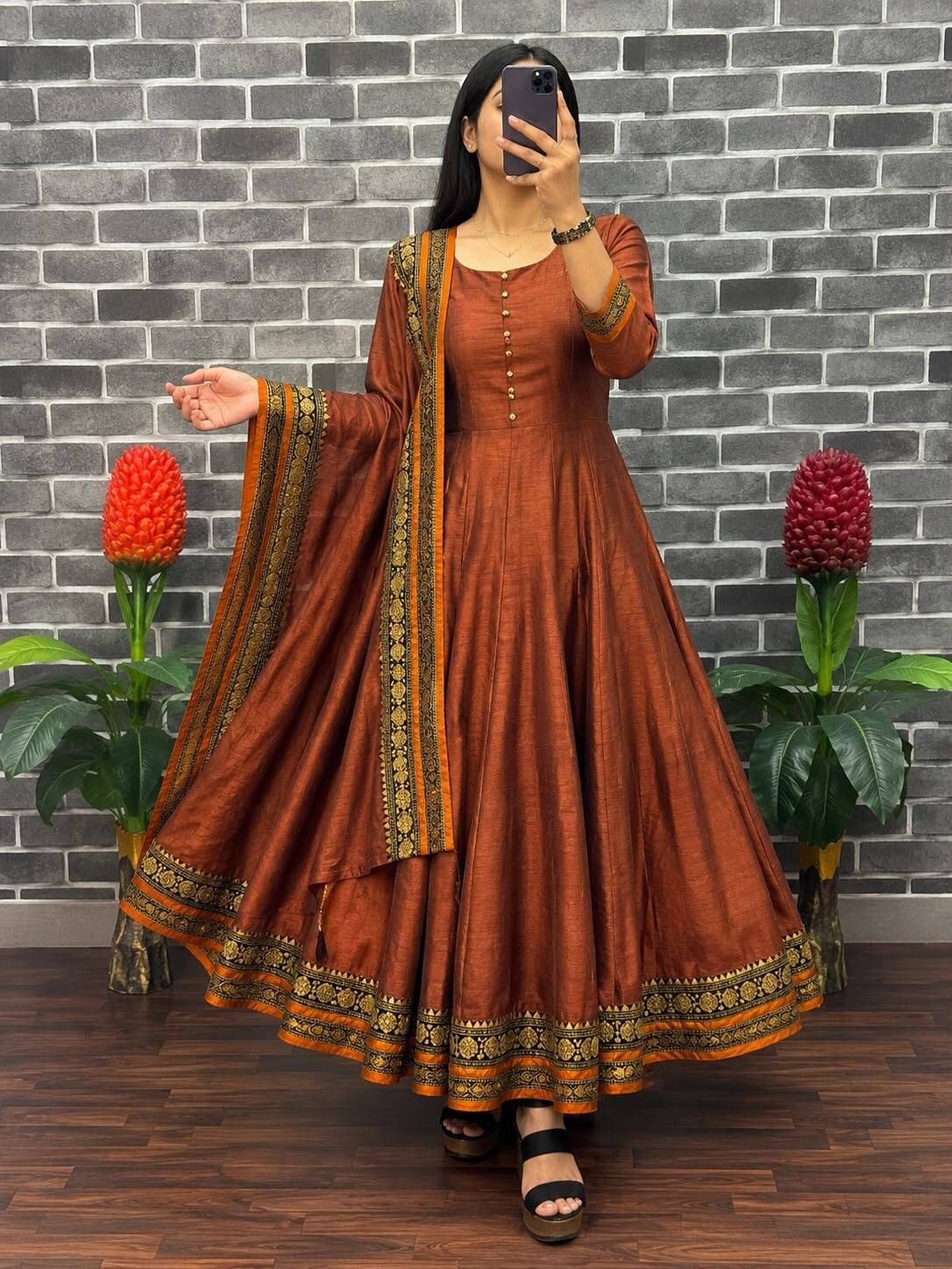 shree akhand Solid Silk Blend Stitched Anarkali Gown-picture-36
