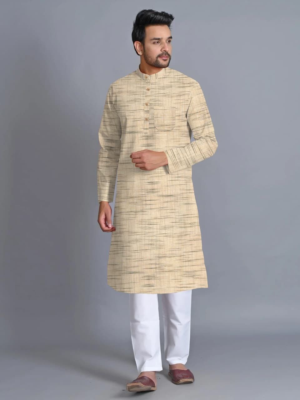 hs textiles Striped Khadi Cotton Straight Kurta for Men-picture-37