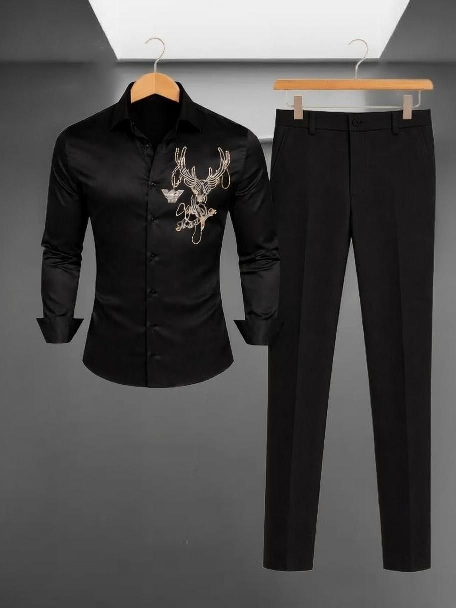 black deer Men Cotton Blend Shirt Pant Set-picture-24