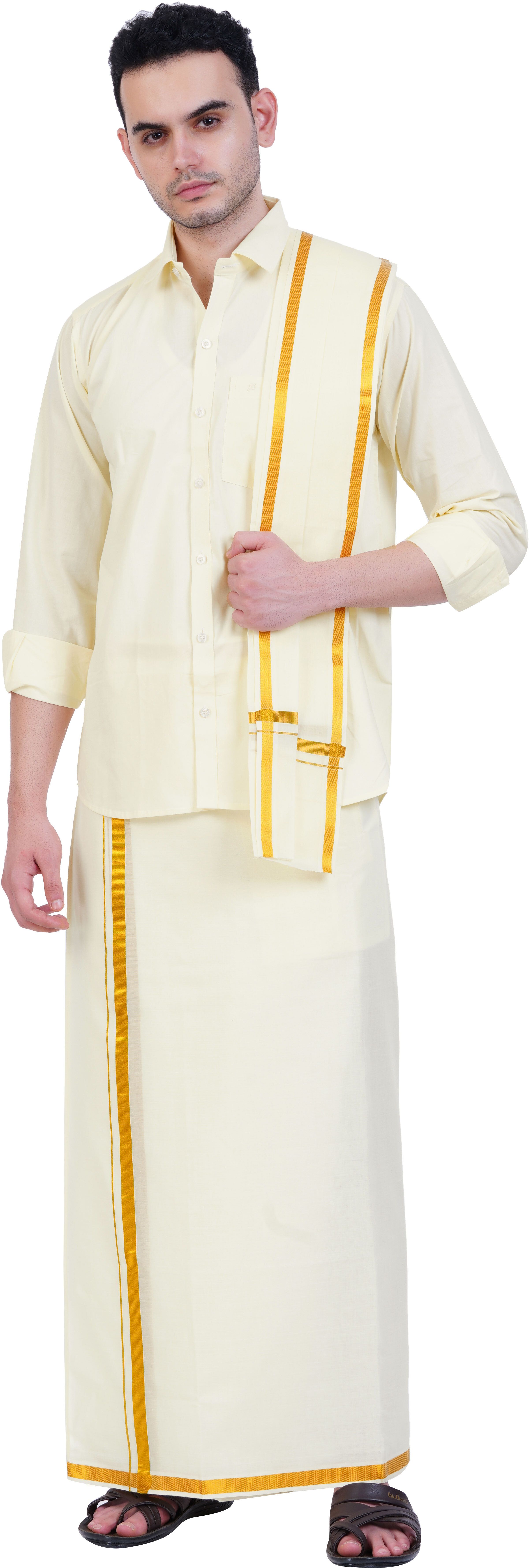prakasam cotton Men Pure Cotton Shirt Dhoti Dupatta Set-picture-12