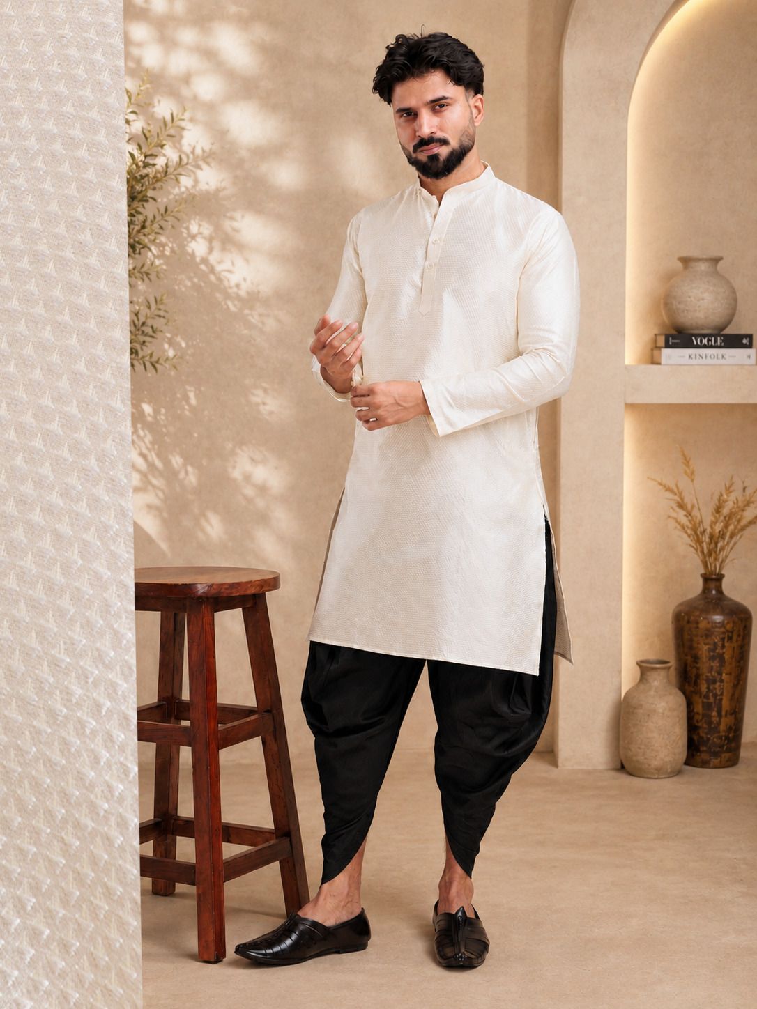tsarina Men Cotton Silk Kurta Dhoti Pant Set-picture-30