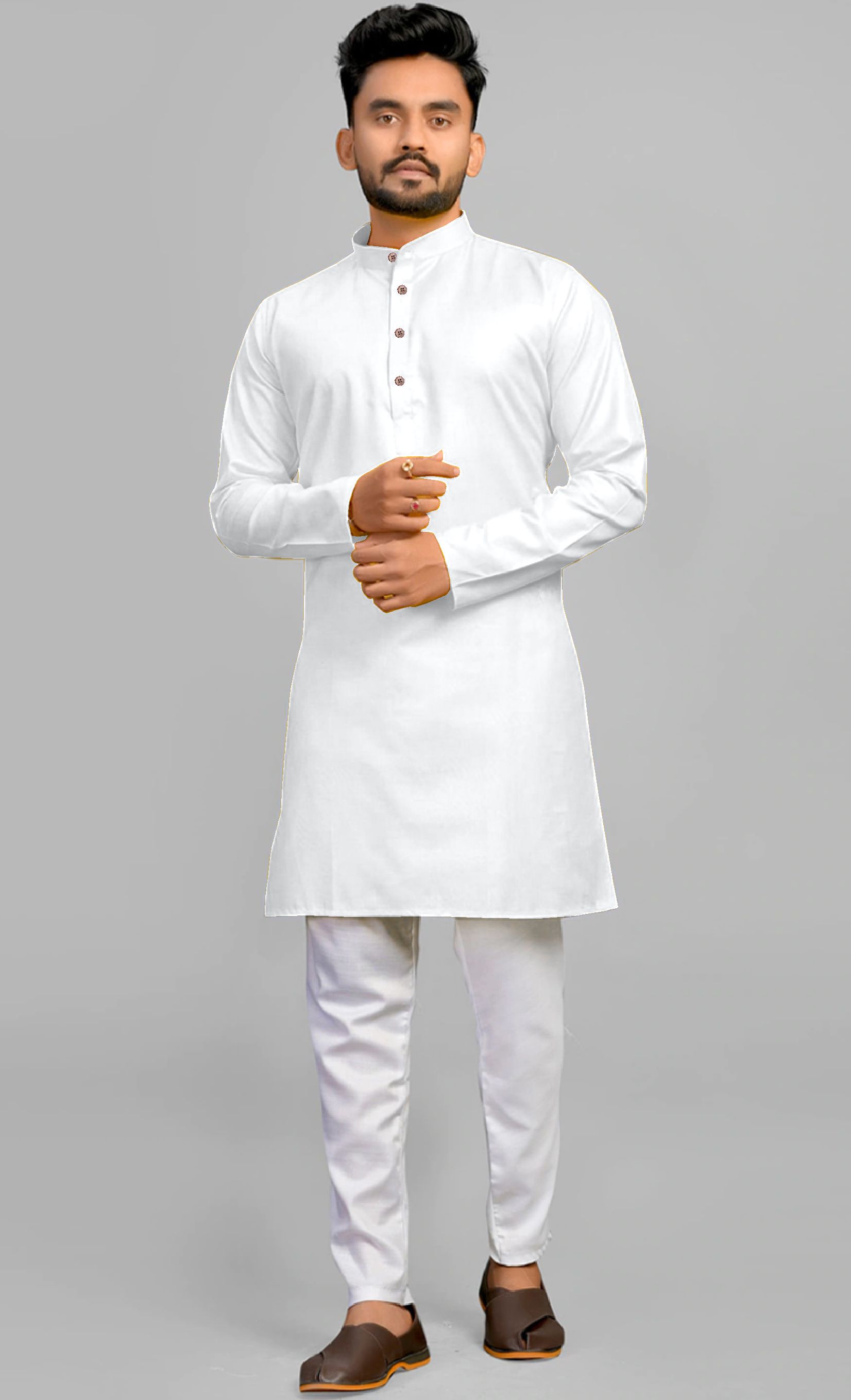 Men Cotton Blend Kurta Pant Set