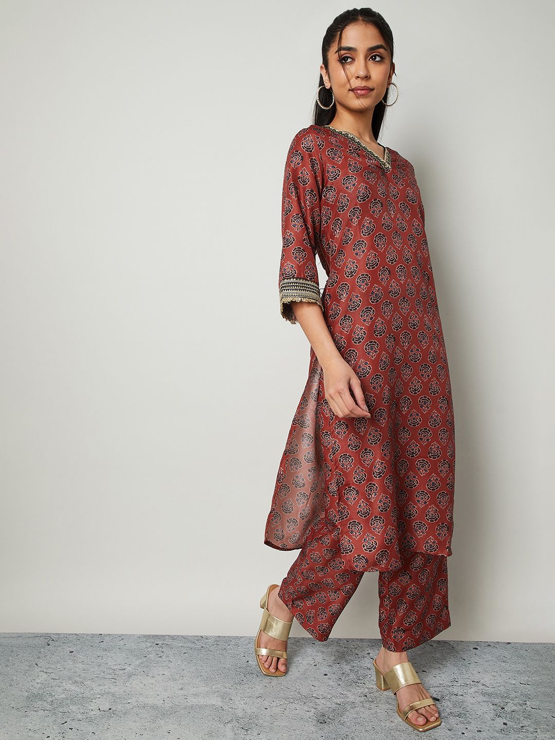melange by lifestyle Women Polyester Kurta Pyjama Set-picture-13