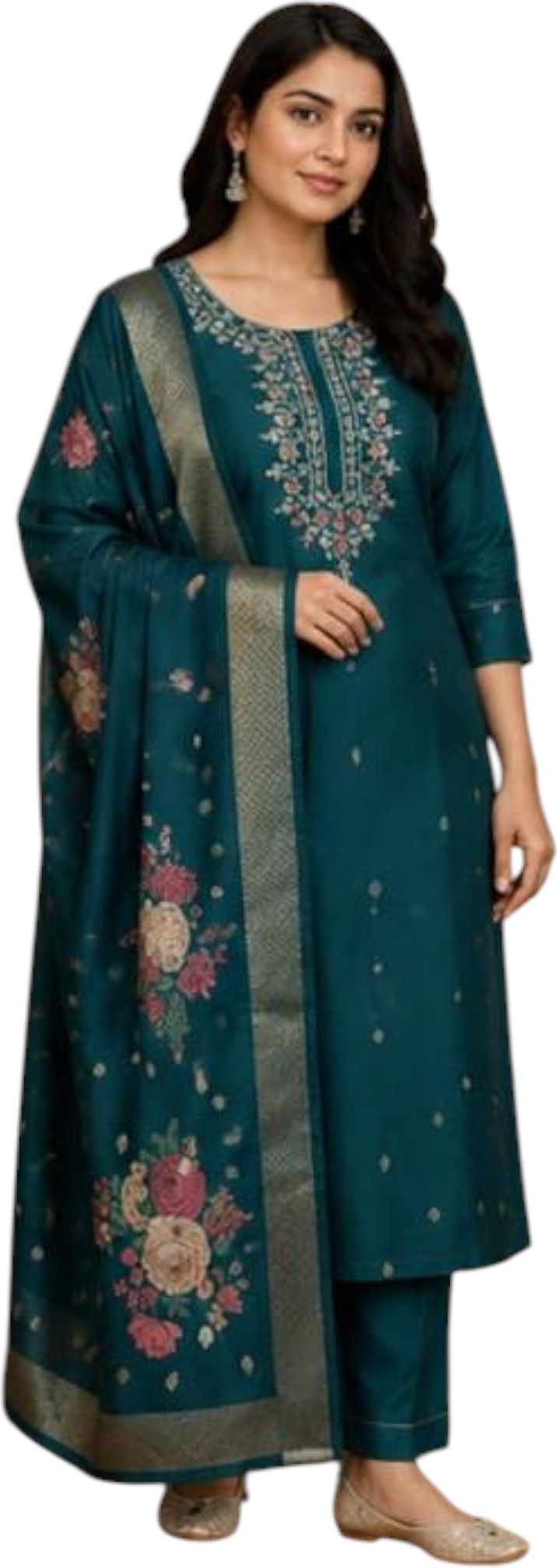 Women Cotton Blend Kurta Pant Set-image-2