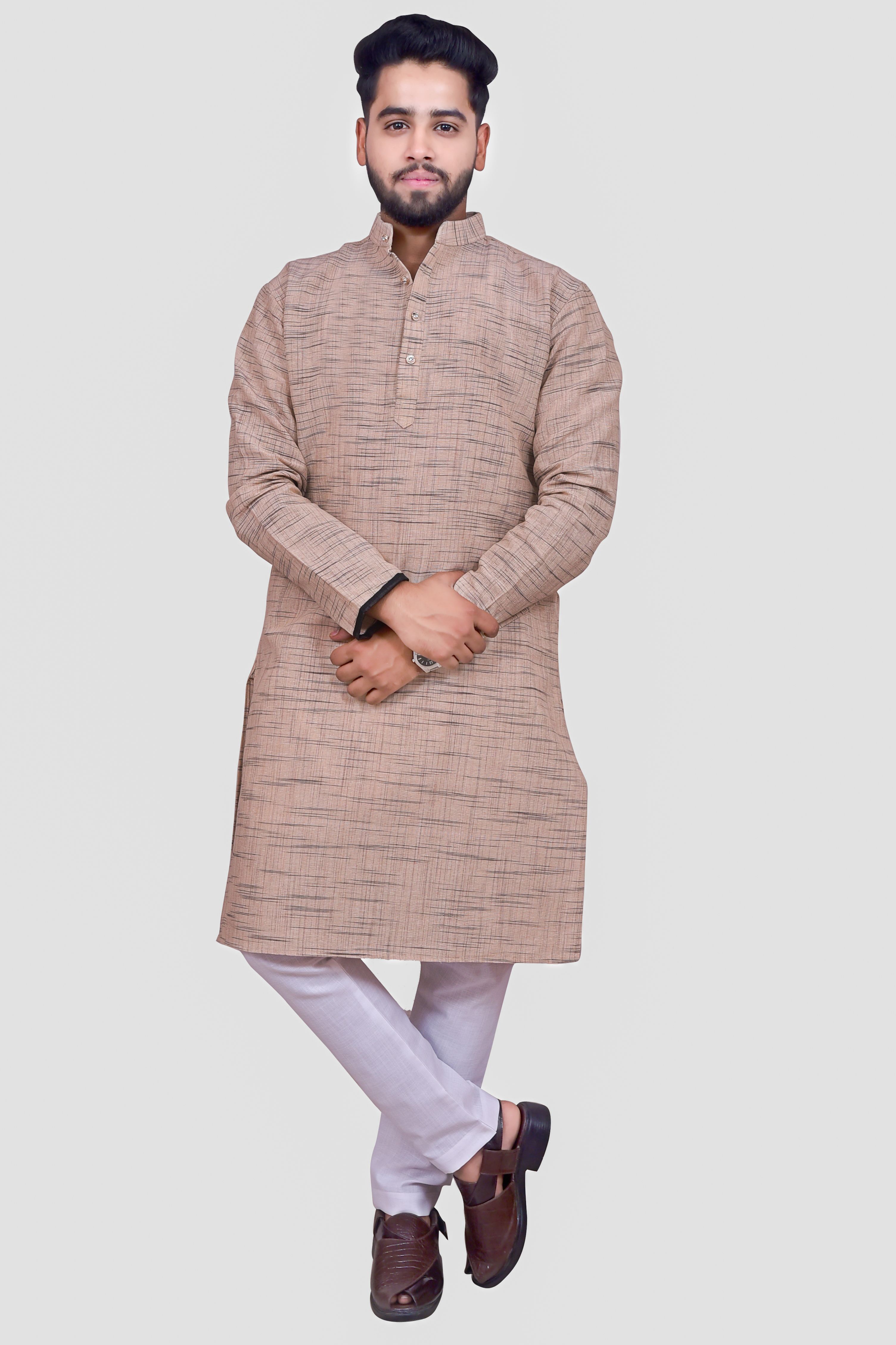 Men Cotton Blend Kurta Pyjama Set