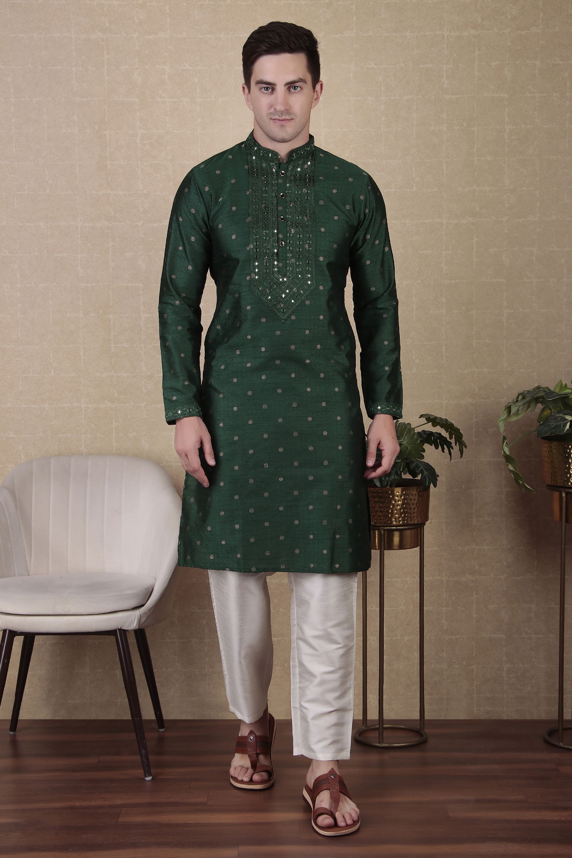 Men Jacquard Kurta Pyjama Set-image-25