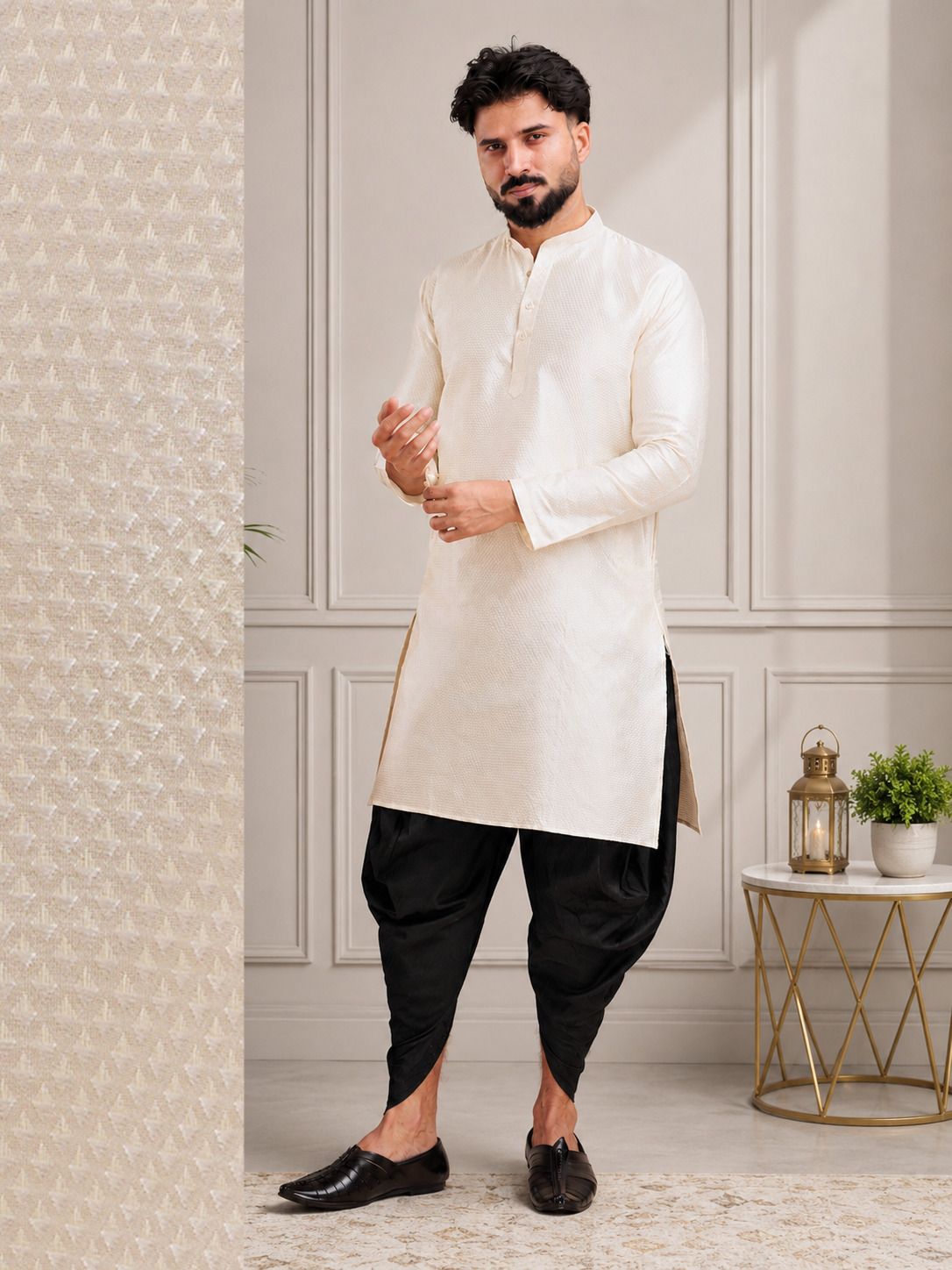 tsarina Men Cotton Silk Kurta Dhoti Pant Set-picture-32