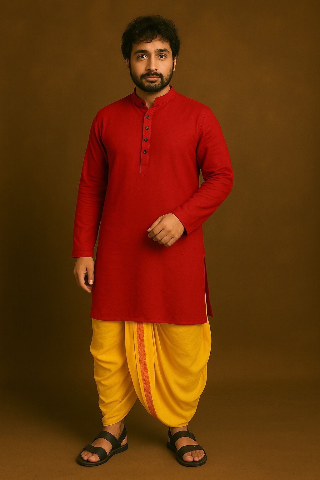 sonbai Men Cotton Blend Kurta Dhoti Set-picture-26