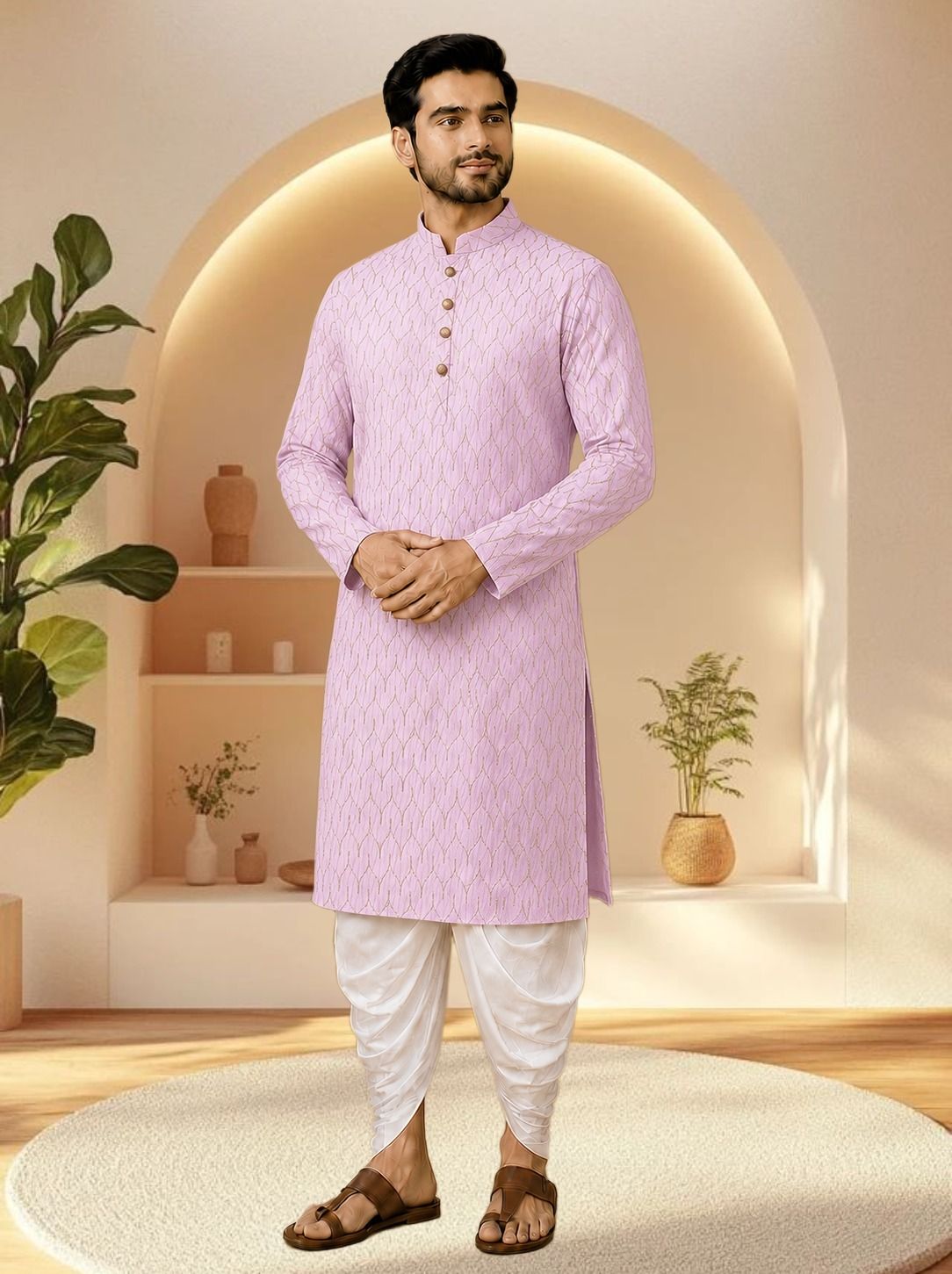 Men Cotton Rayon Kurta Dhoti Set-image-15