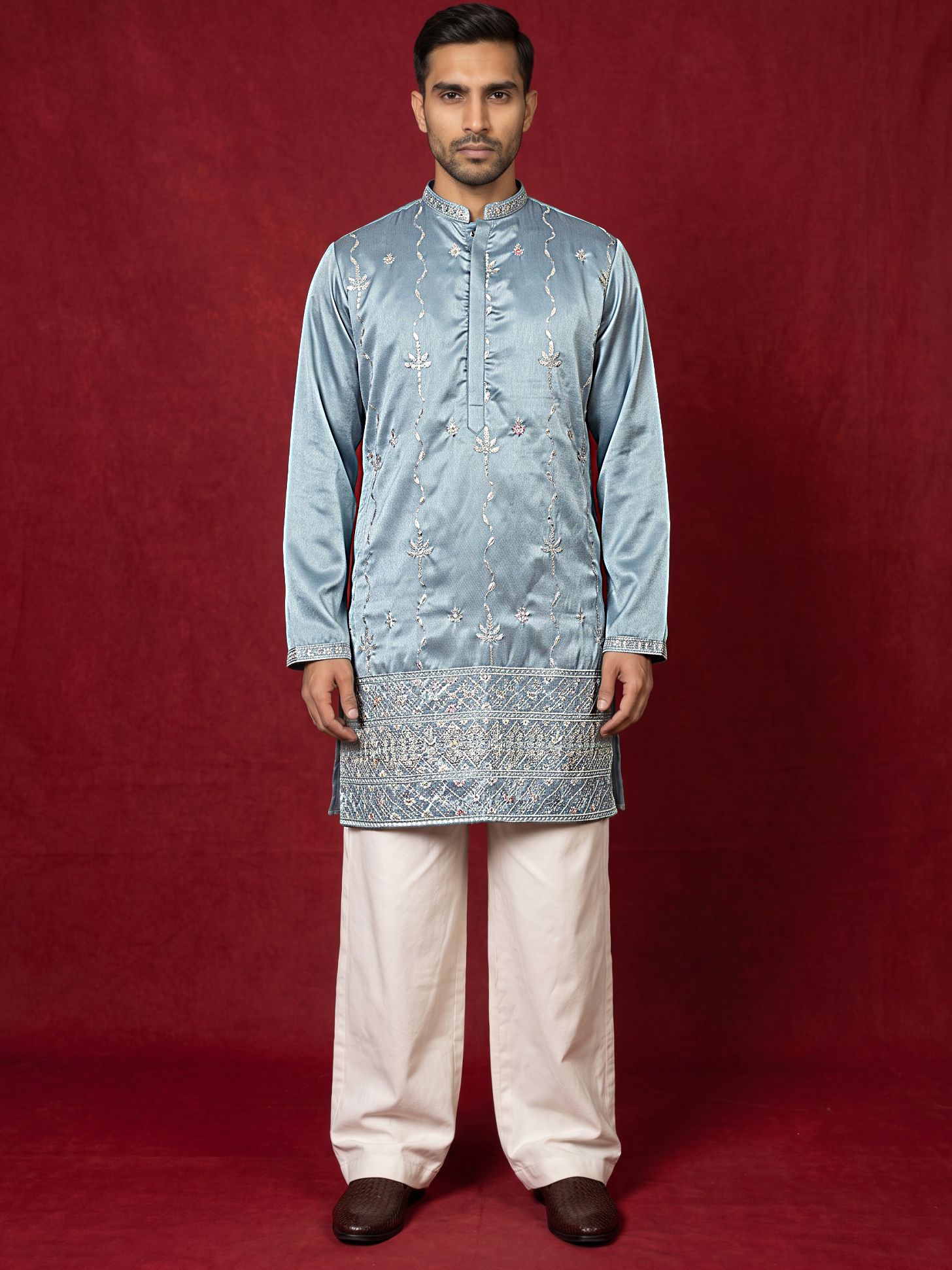 jompers Men Silk Blend Kurta Pyjama Set-picture-17