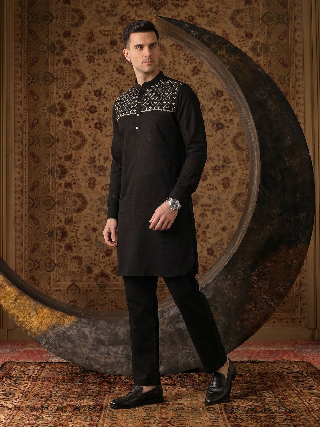 house of pataudi Men Polyester Kurta Pant Set-picture-17