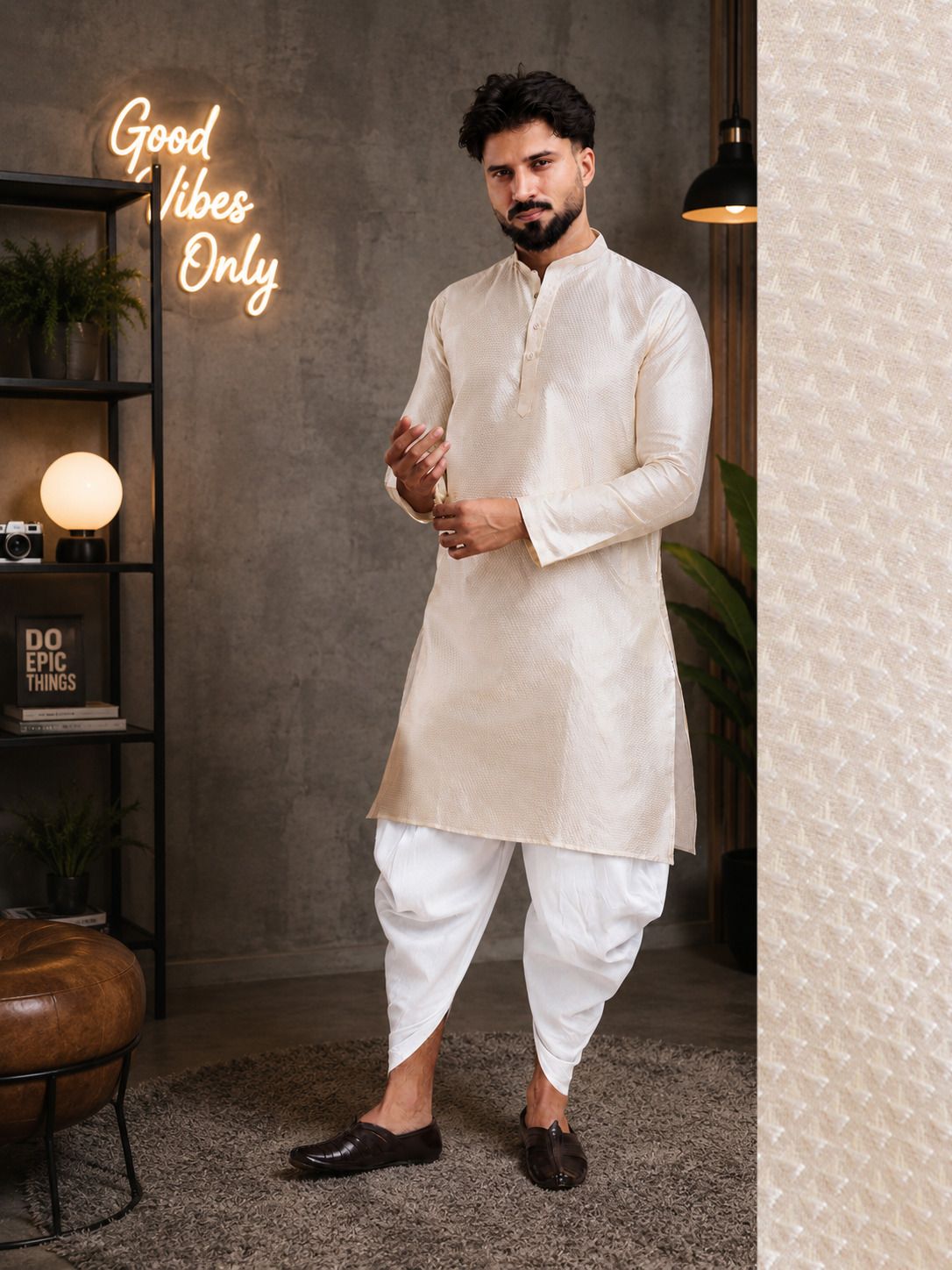 tsarina Men Cotton Silk Kurta Dhoti Pant Set-picture-19