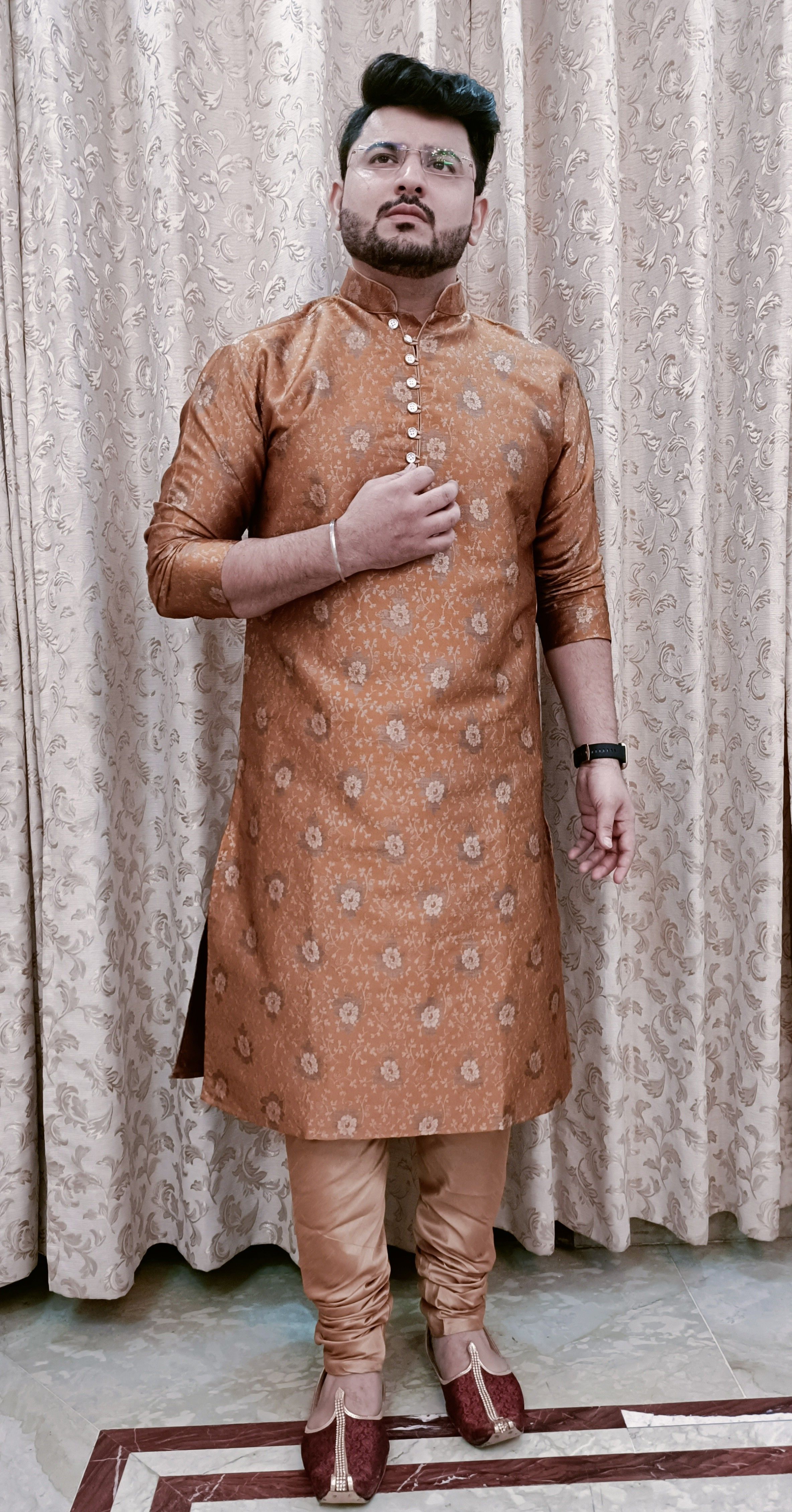 larwa Men Jacquard Kurta Churidar Set-picture-5