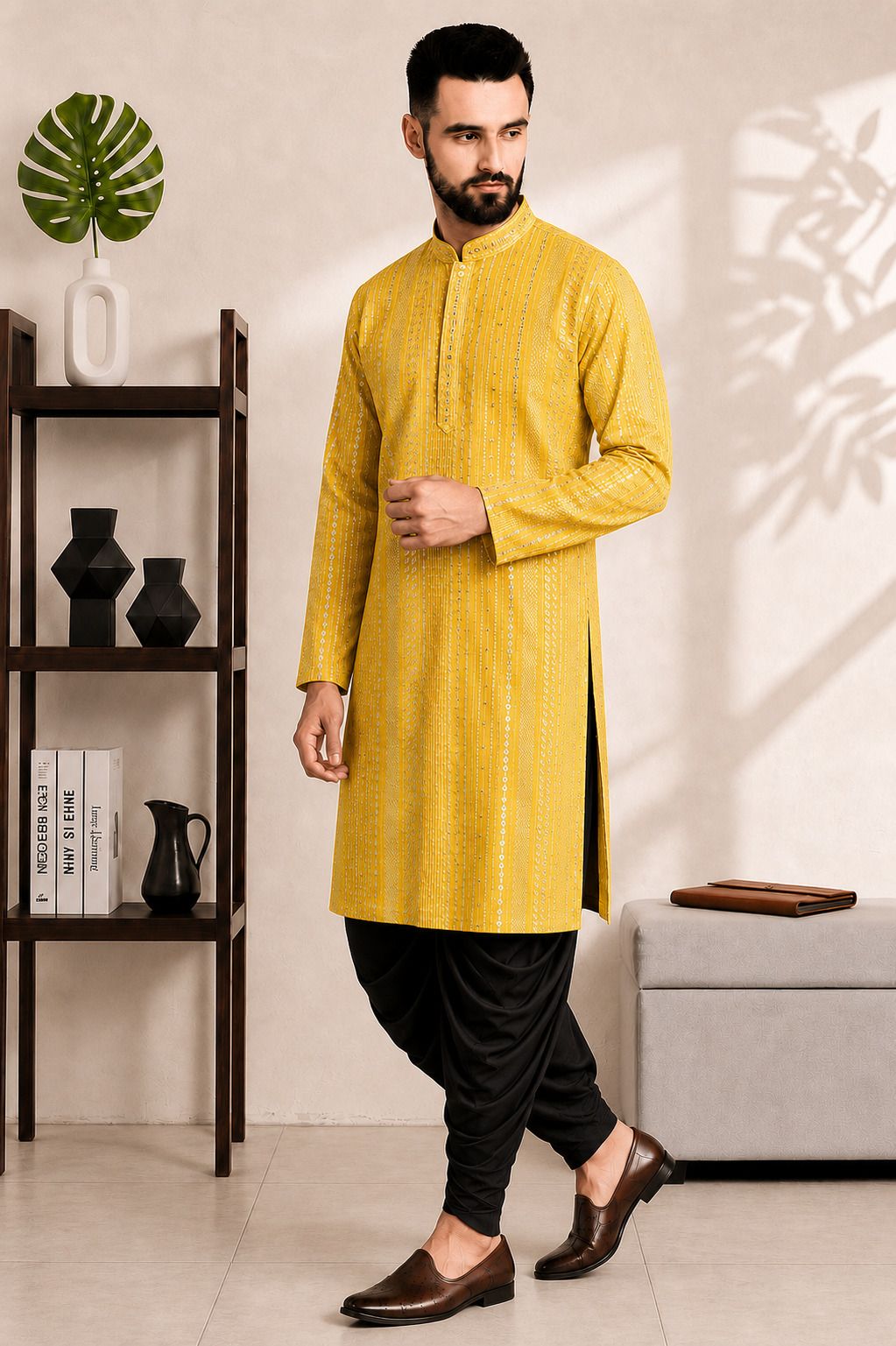 Men Cotton Rayon Kurta Dhoti Set-image-24
