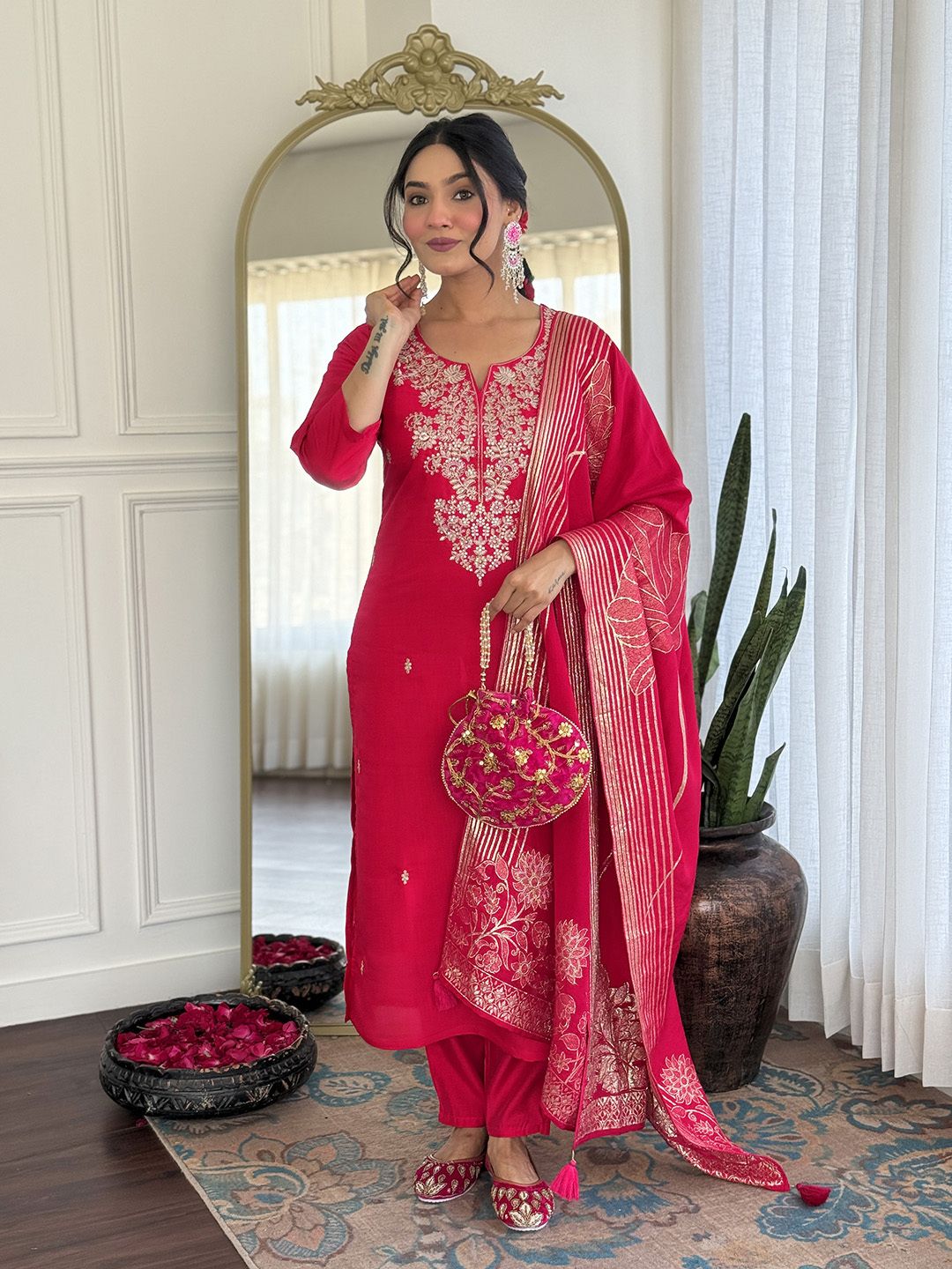 Embroidered, Embellished Kurta, Trouser/Pant & Dupatta Set-image-15