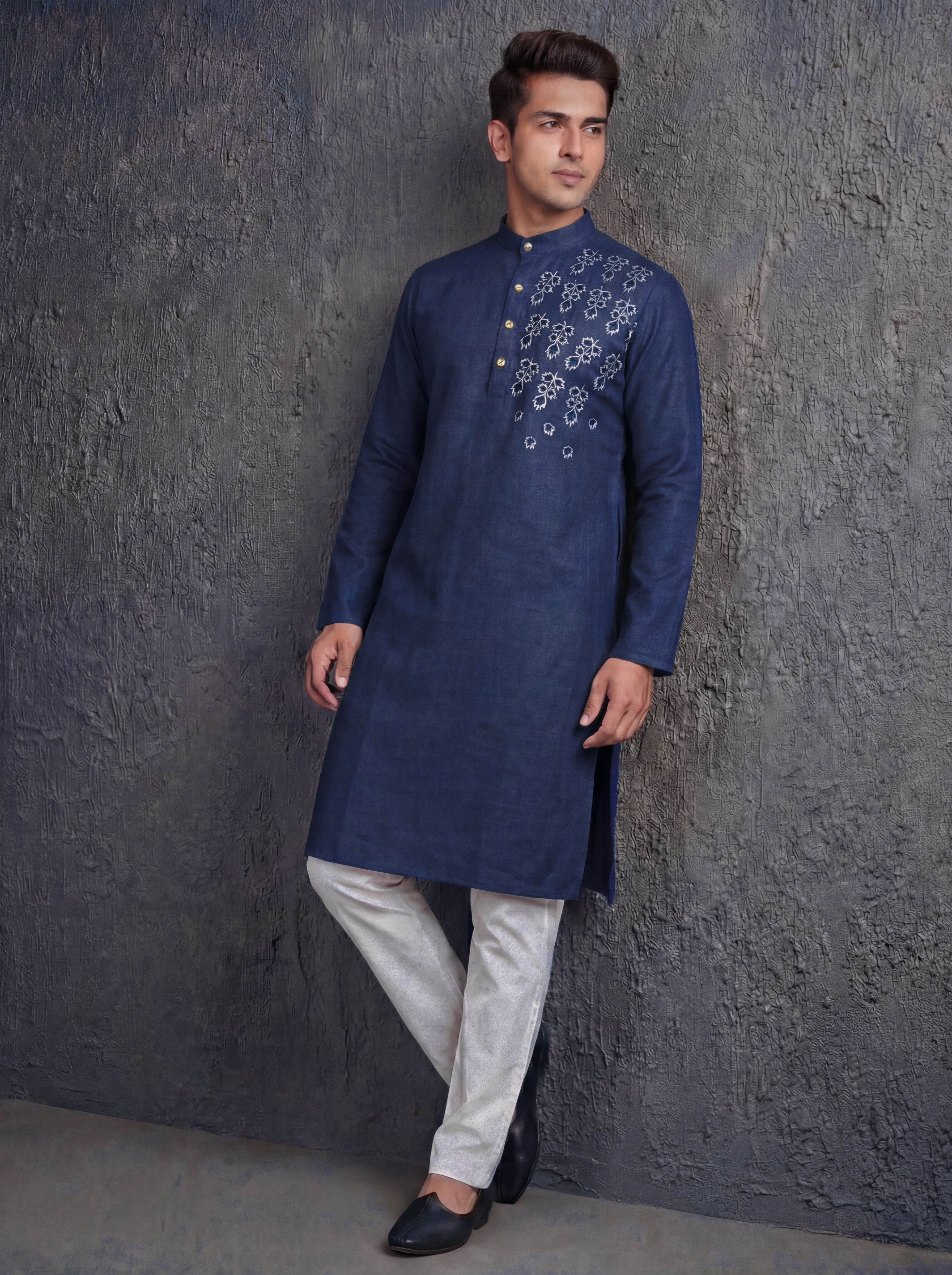 Men Cotton Blend Kurta Pyjama Set-image-5